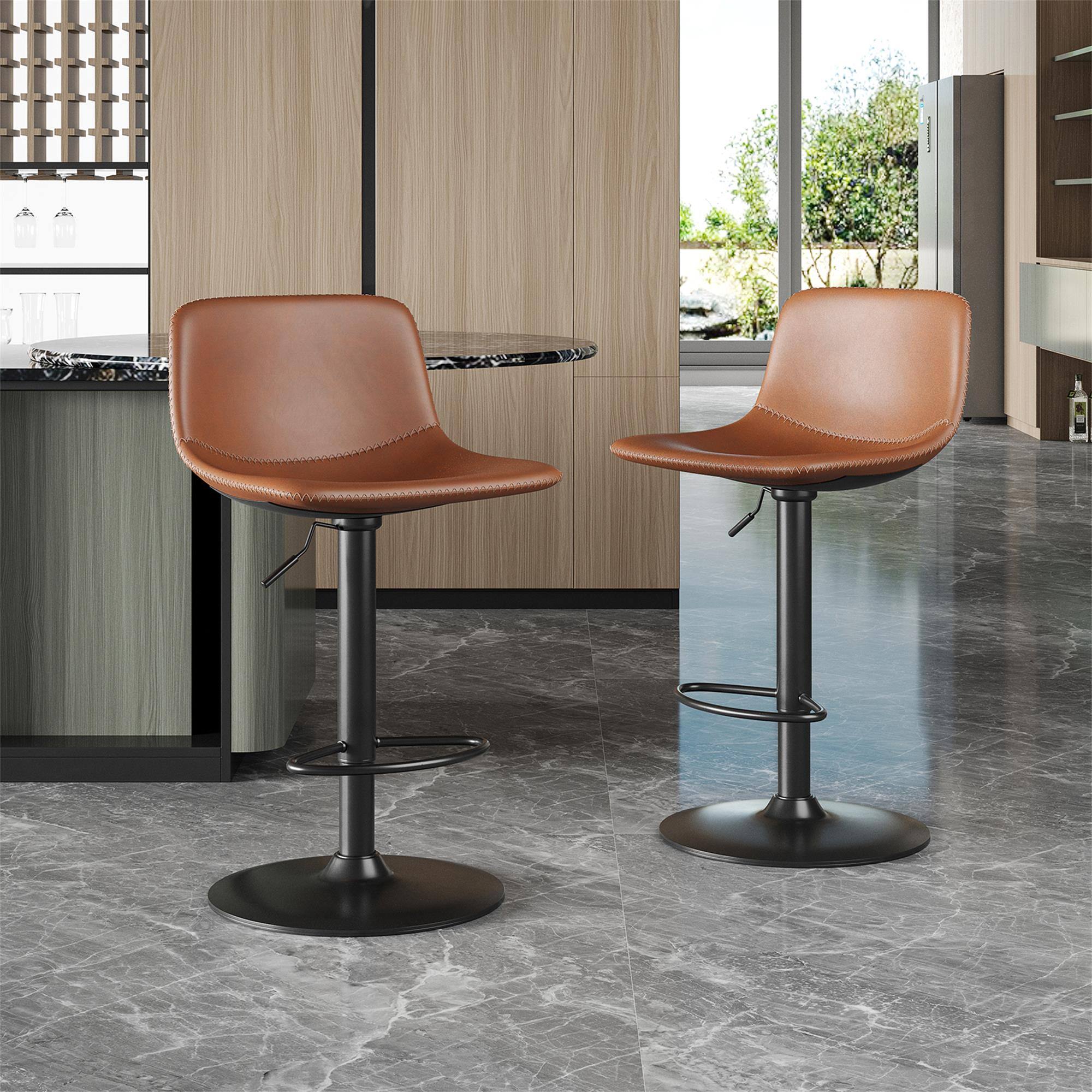 Alt View 1. Boyel Living - Adjustable Bar Stools Set of 2 Mid Century Modern Swivel Bar Stools - Brown.