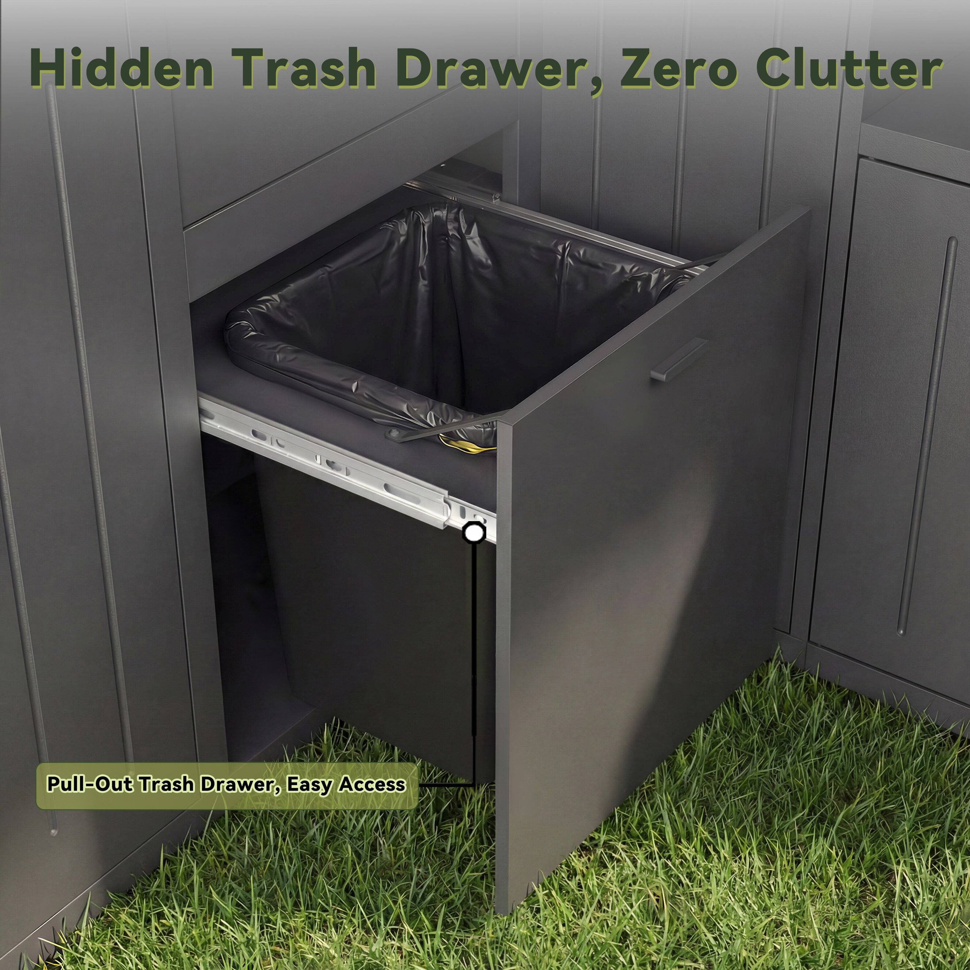 Hidden Trash Drawer, Zero Clutter  
Pull-Out Trash Drawer, Easy Access