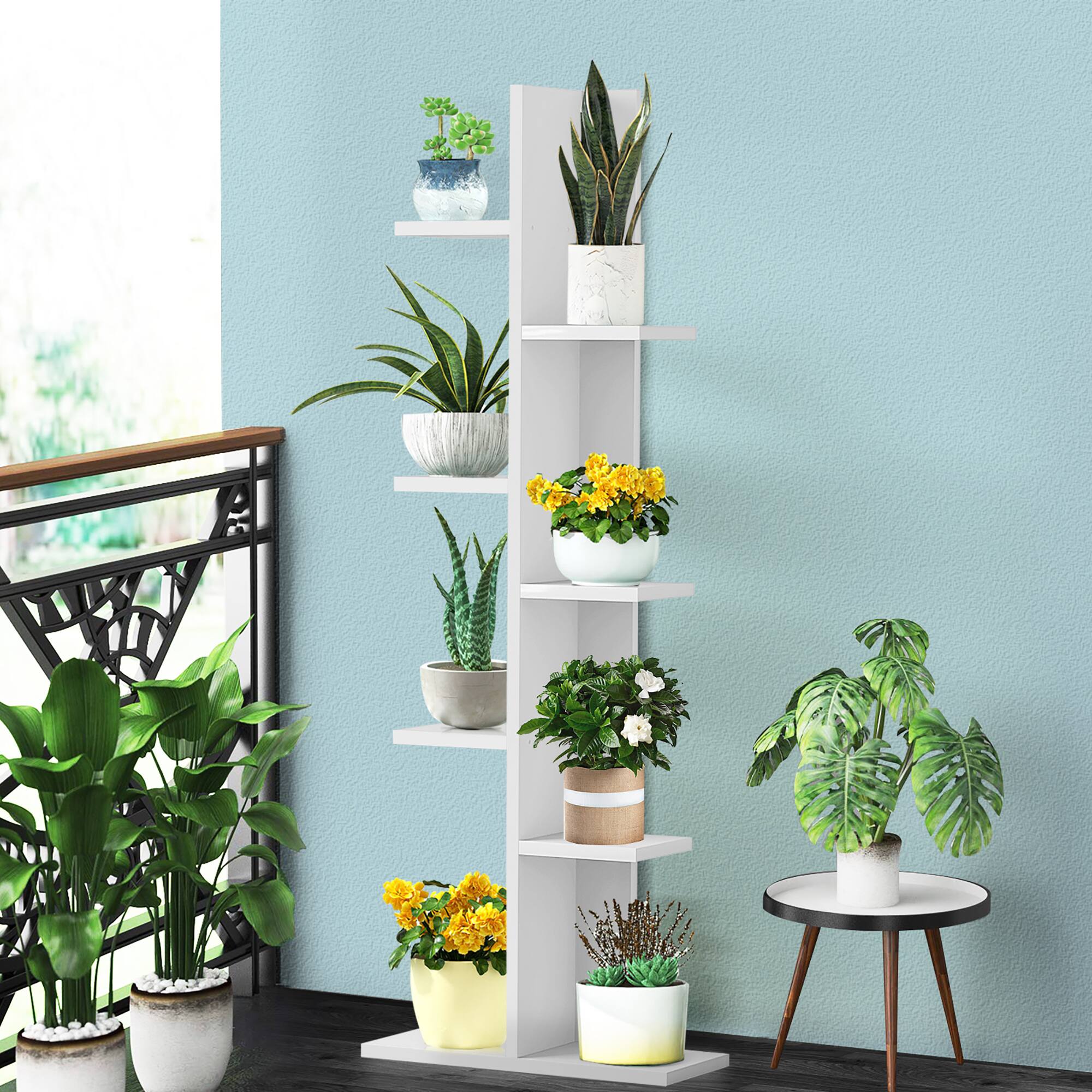 Angle. Costway - Open Concept Bookshelf Plant Display Shelf Rack Storage Holder Wooden White - White.