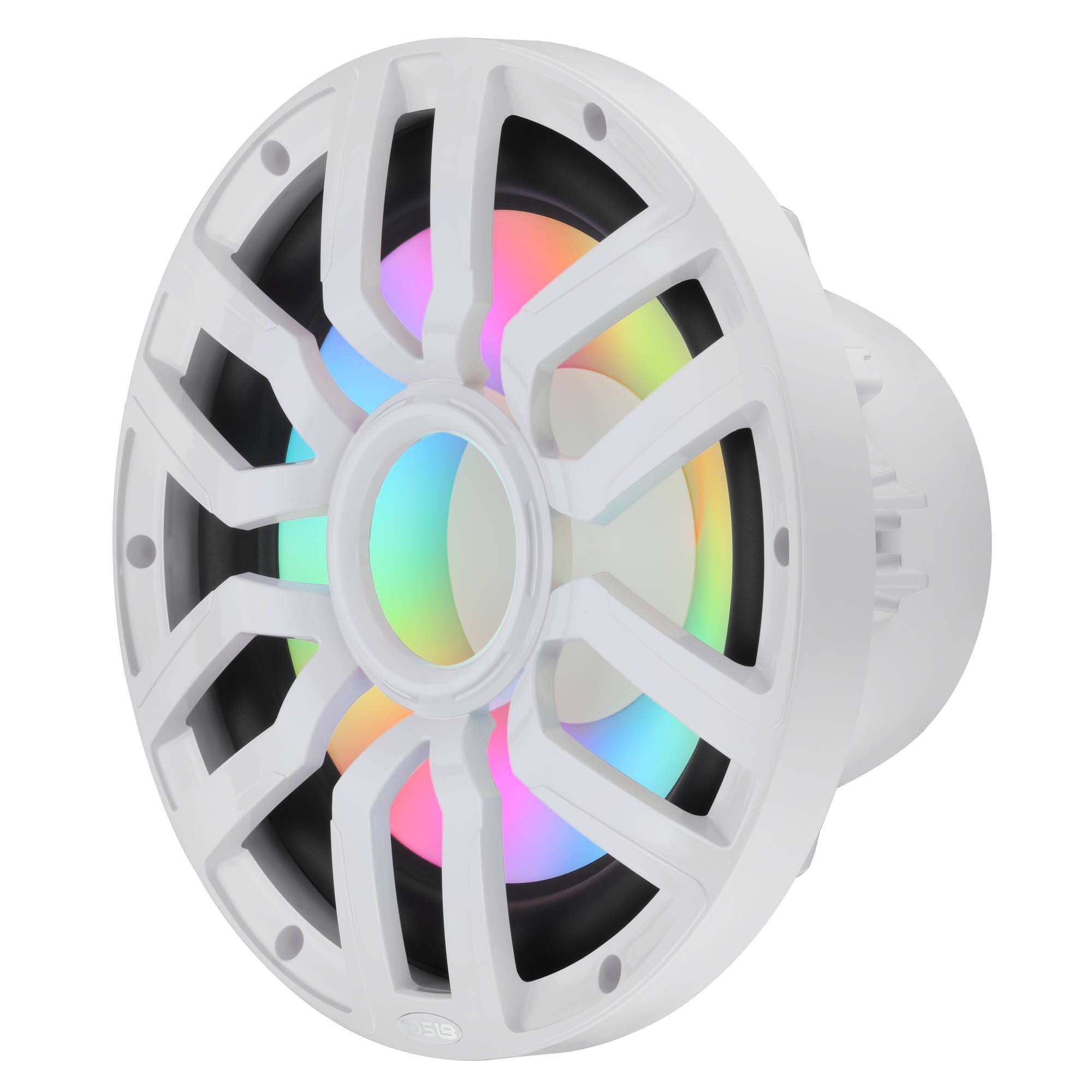 Left. DS18 Audio - NXL-IQ 12" Subwoofer with Digital LED Lights, 600W RMS Single 4-Ohm - White.