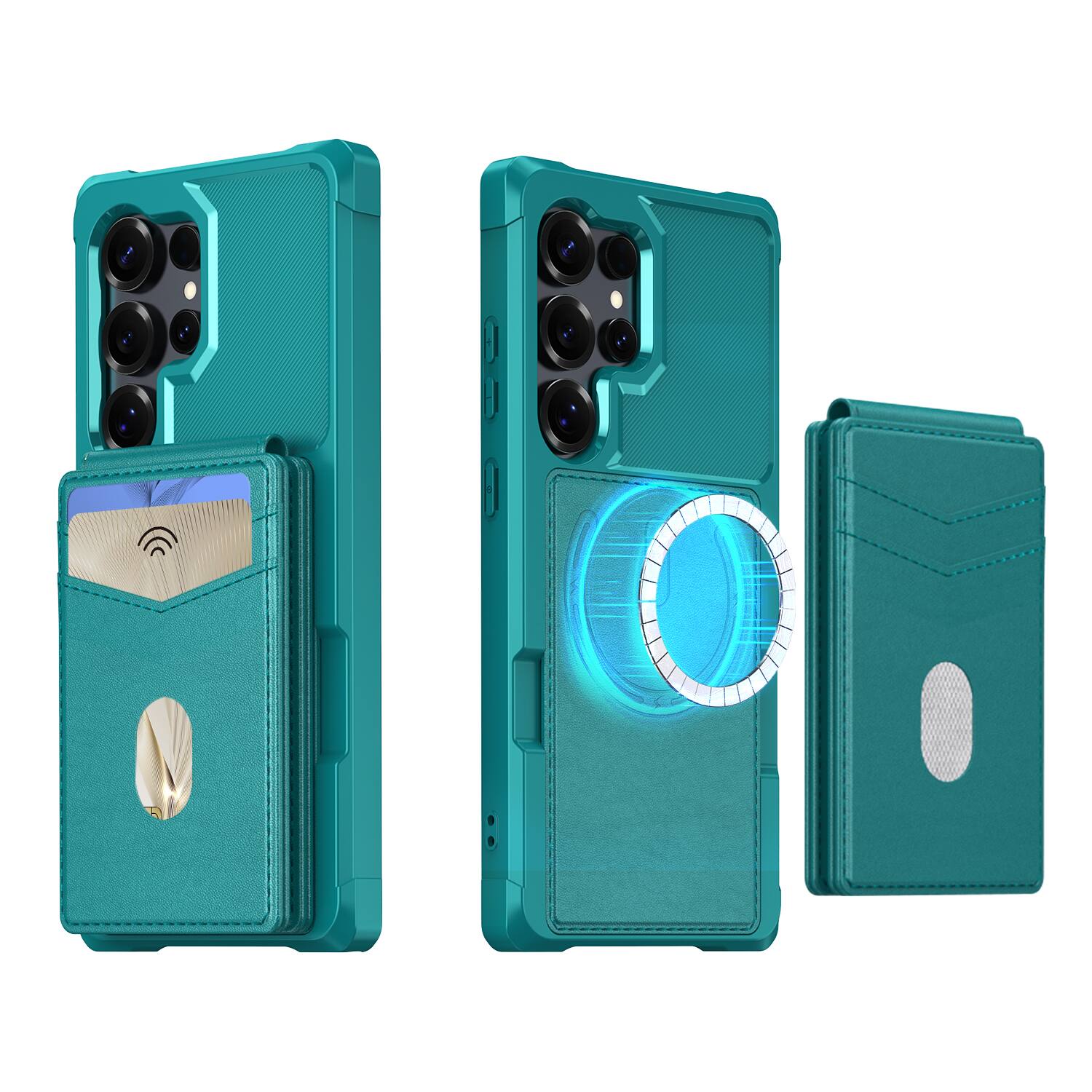 Angle. Dteck - For Samsung Galaxy S26 Ultra 2-in-1 Magnetic Leather Flip Stand Wallet Case RFID Blocking Detachable Card Holder - Green.