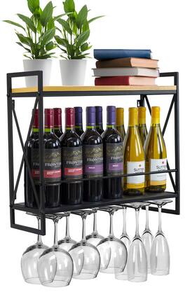 Sorbus - Wine Bottle & Stemware Shelf - Black