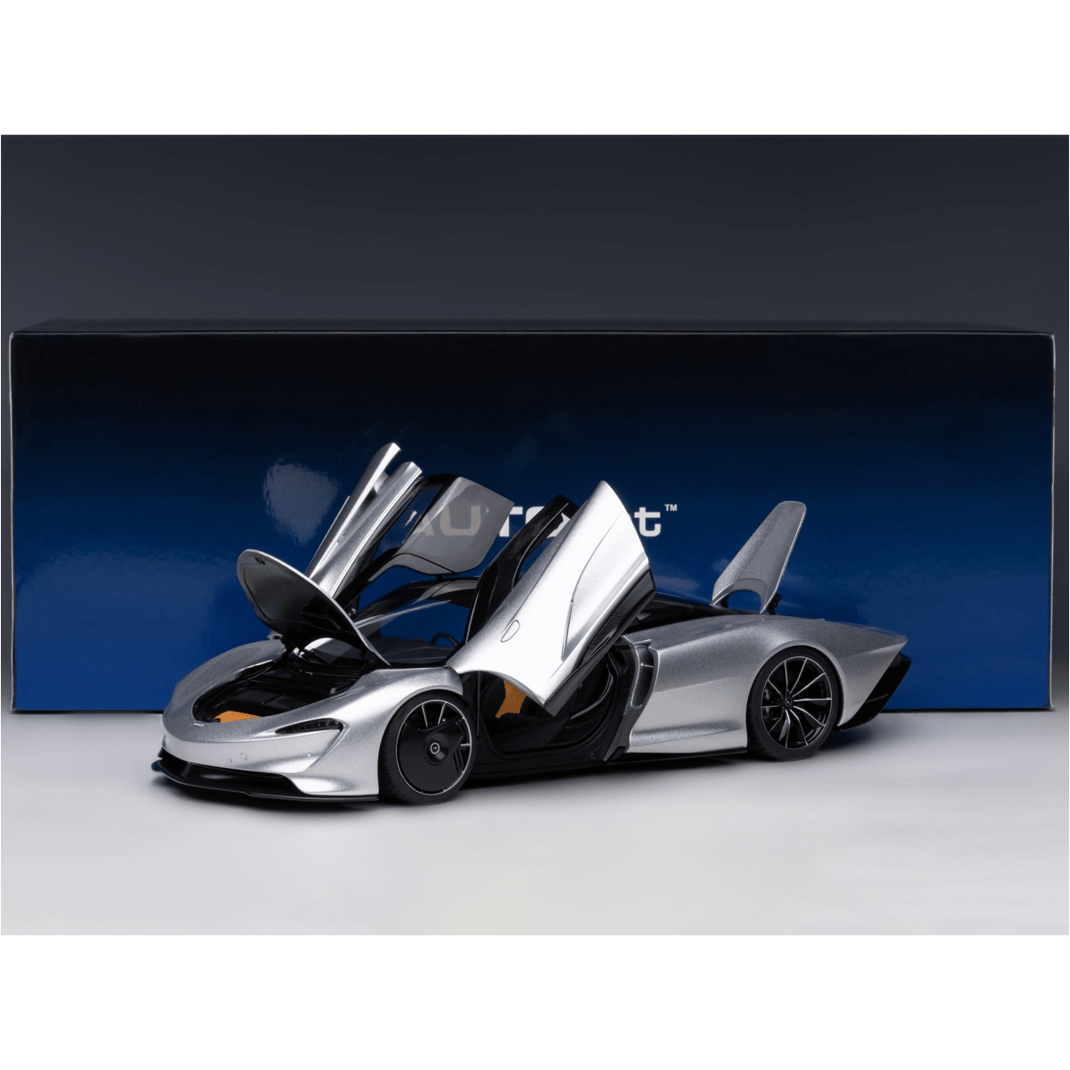 Alt View 9. Autoart - McLaren Speedtail Supernova Silver Metallic with Black Top and Suitcase Accessories 1/18 Model Car by Autoart.