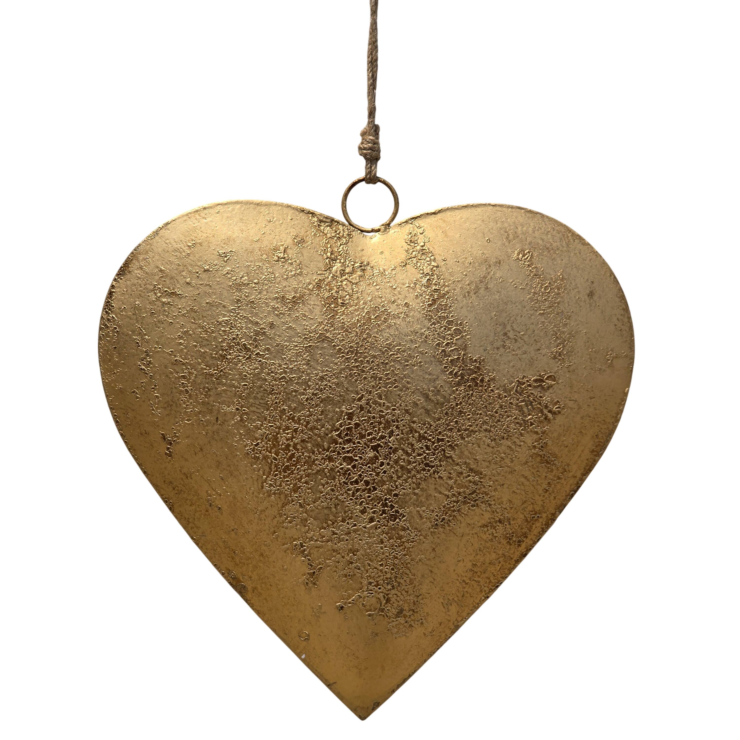 Alt View 1. Manhattan Lane - Myri Decorative Metal Heart Wall Decor Set of 3, Antique Gold Iron with Jute Hanging Rope, 12, 9.5, 7 Inches - Gold.