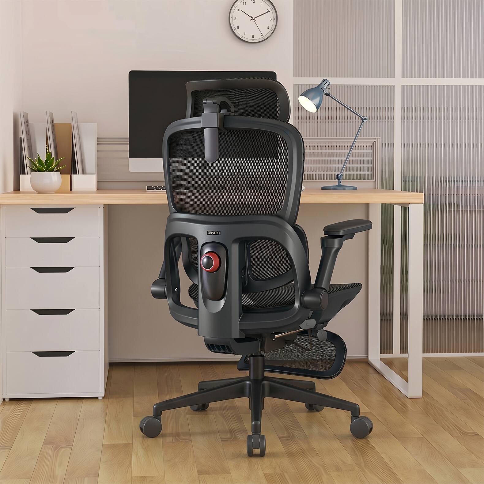 Back. SIHOO - Sihoo B300 Pro Ergonomic Office Chair with Footrest, 6D Flip-up Armrests & Breathable Mesh High Backm, Adult, 330lbs - Black.