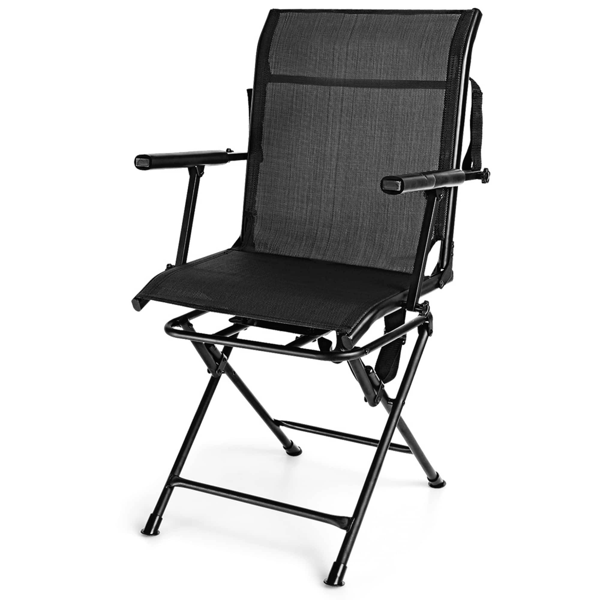 Gymax - Folding Hunting Chair Portable Camping Hunting w/ Steel Frame - Black