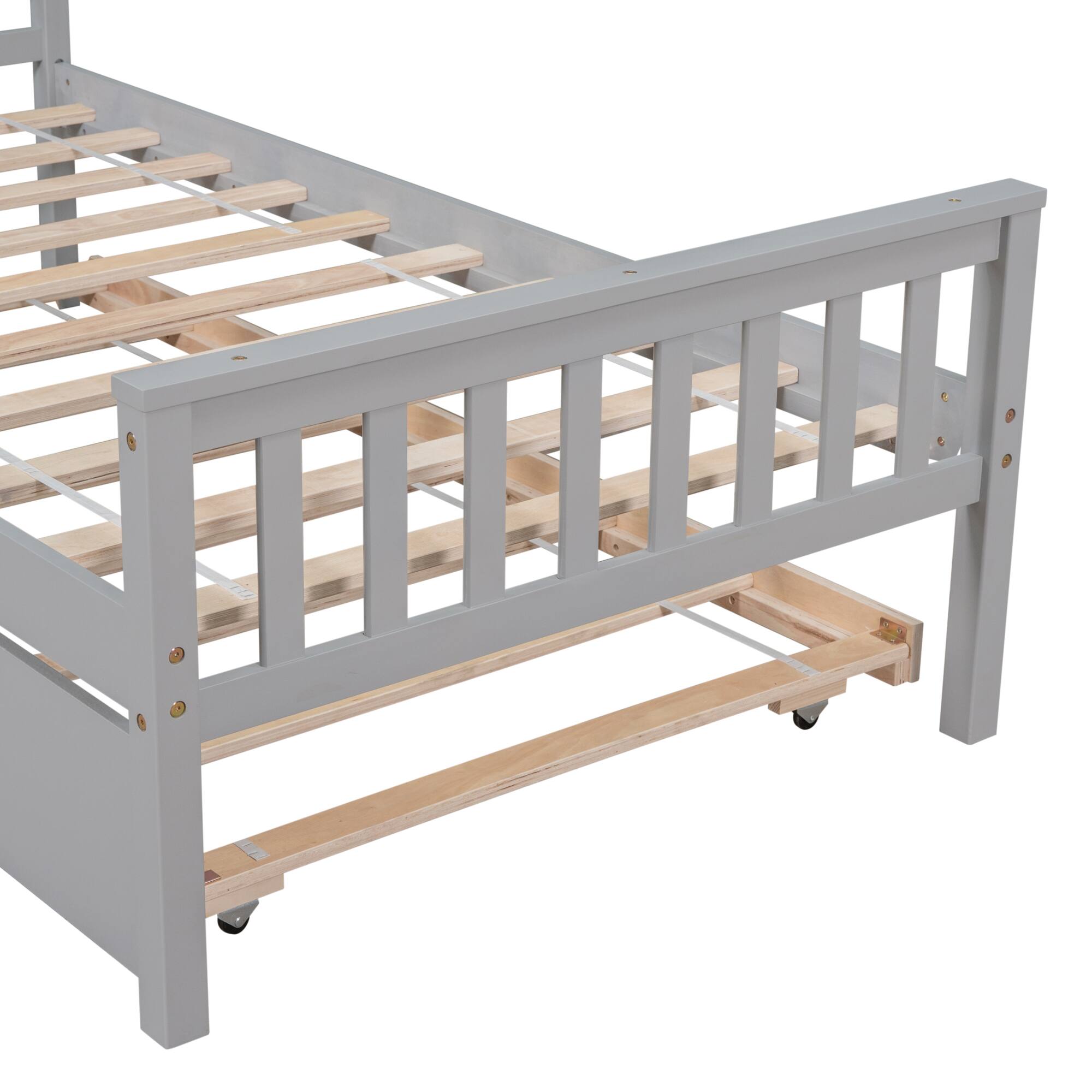 Alt View 1. GOODSILO - Space-Saving Twin Platform Bed Frame with Pull-Out Trundle and Headboard for Compact Living Areas - Grey.