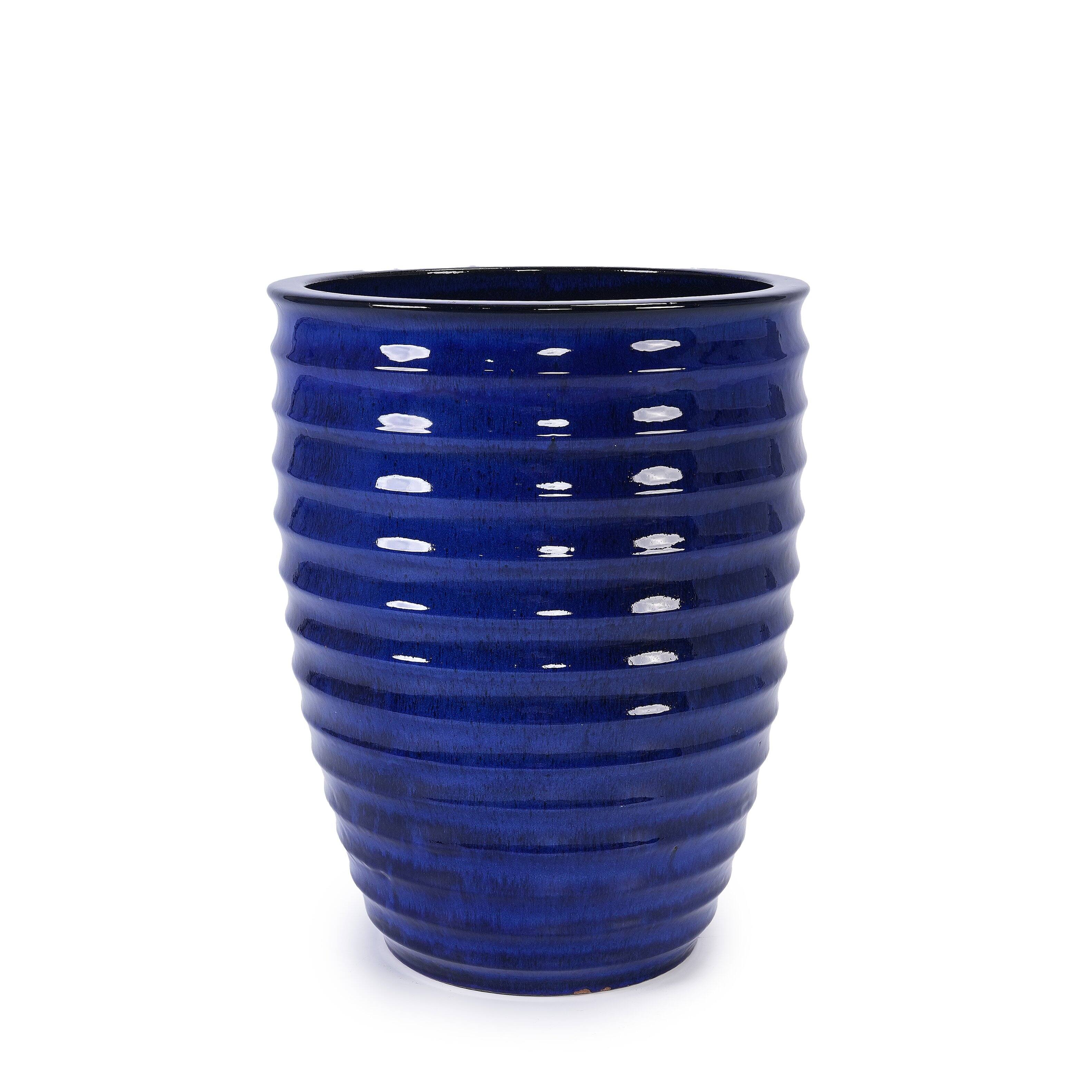 Back. Loheer - Loheer Ceramic Planter Large Blue Glazed Flower Pot Floor Standing Decorative Indoor Outdoor Garden Planter.