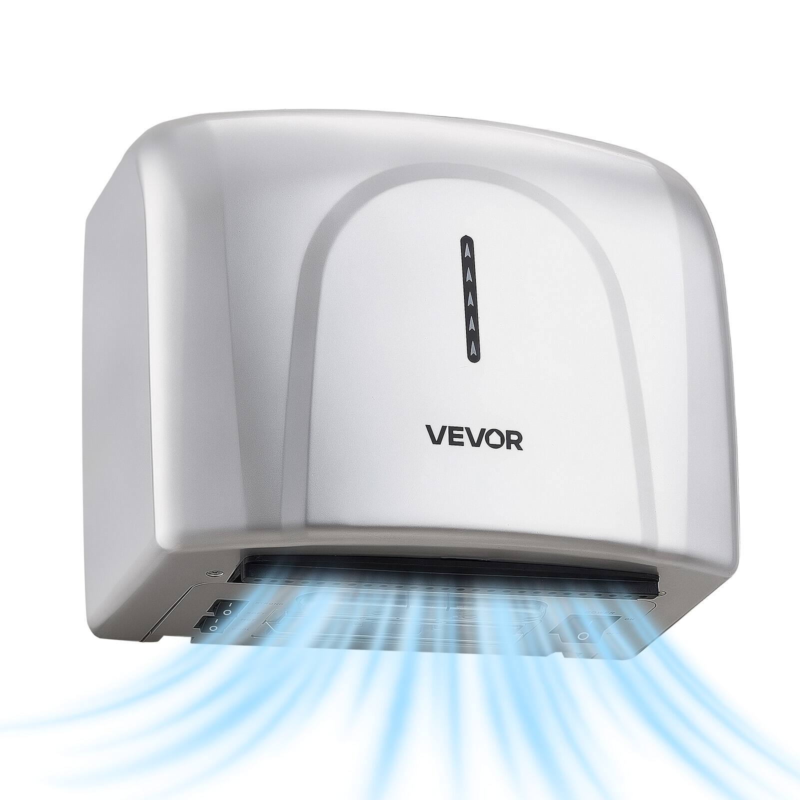 Front. VEVOR - Hand Dryer, 1300W Bathroom Air Hand Dryer, Automatic High Speed with HEPA Filter, Fast Drying, Premium ABS Construction - Silver.
