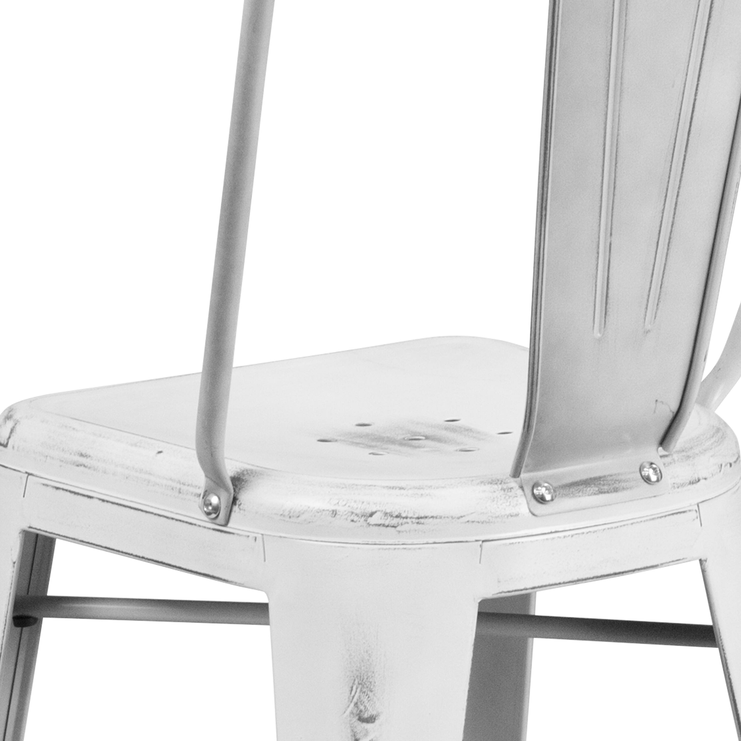 Alt View 8. Emma + Oliver - Commercial Grade 24"H Distressed Metal Indoor-Outdoor Counter Stool with Back - White.