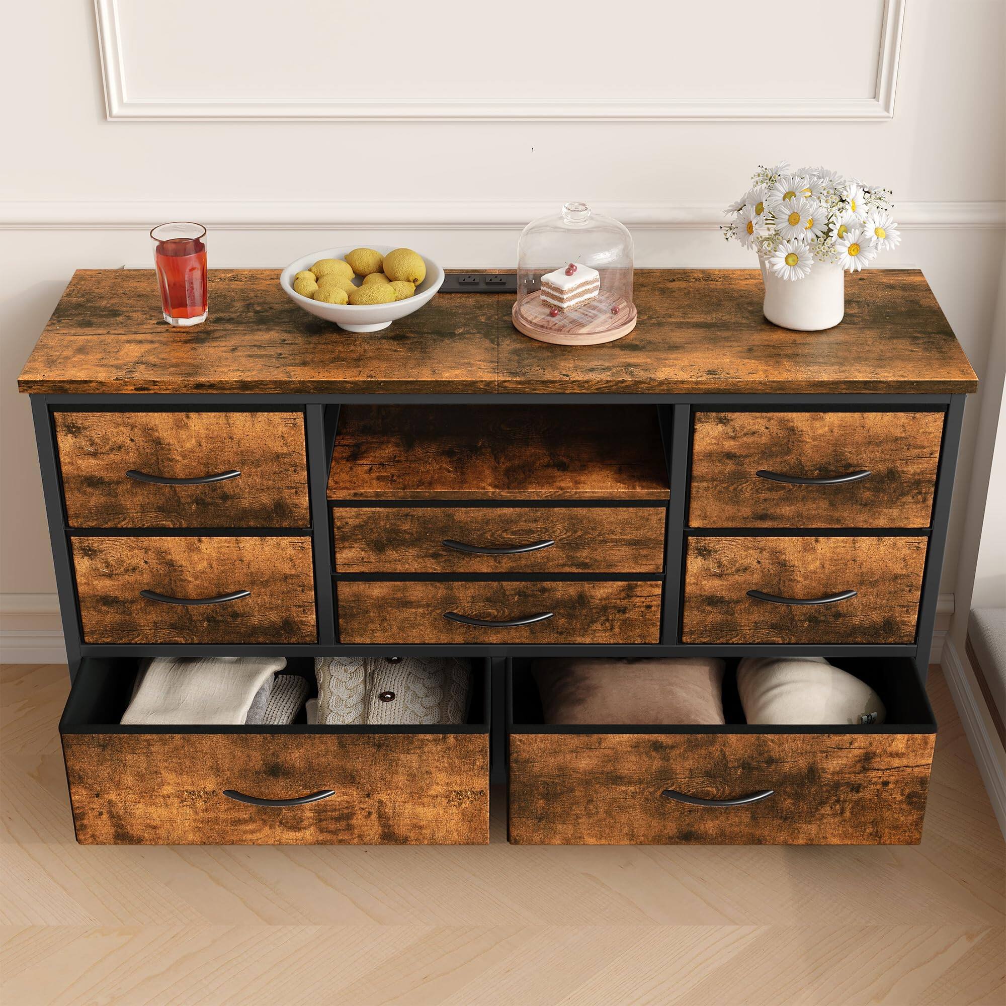 Alt View 4. GARVEE - 8 Drawer LED TV Stand with Power Outlet, Media Console for 55-Inch TVs, 22 Color Lighting Modes Storage Cabinet - Brown.