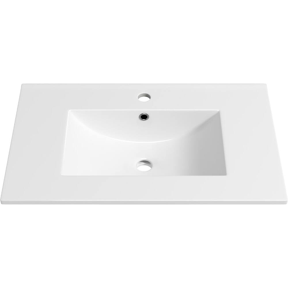 Alt View 6. Loheer - Loheer 30 inch white ceramic bathroom sink with pre-drilled faucet hole for easy installation - White.