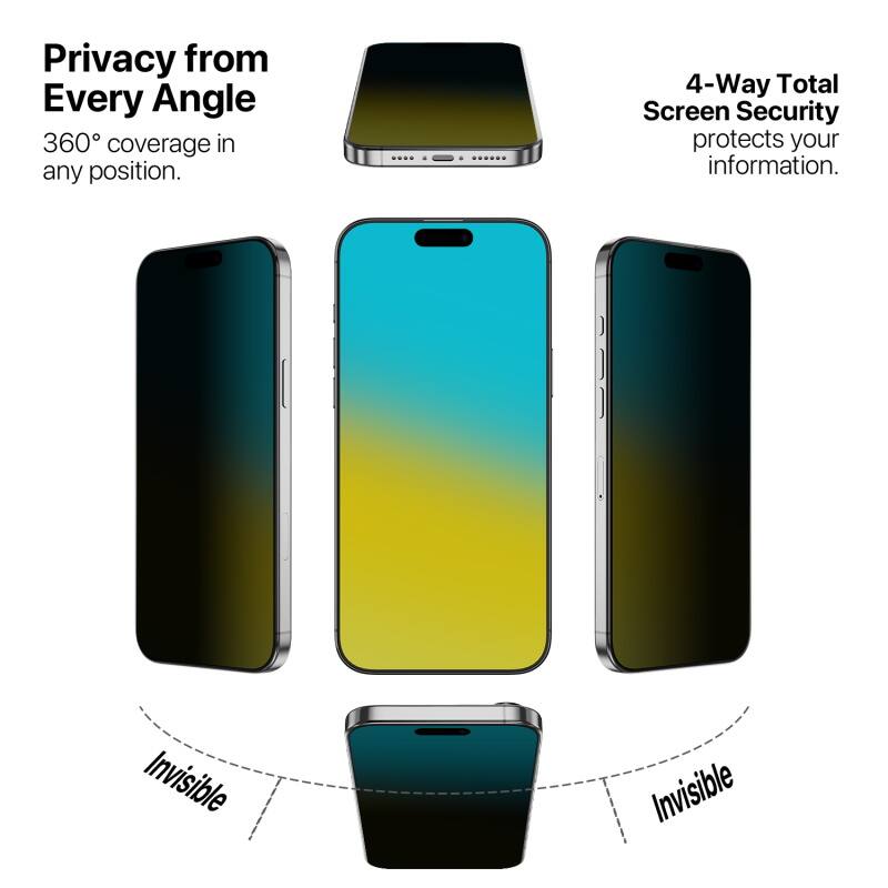 Privacy from Every Angle 360° coverage in any position. 4-Way Total Screen Security protects your information. Invisible Invisible.
