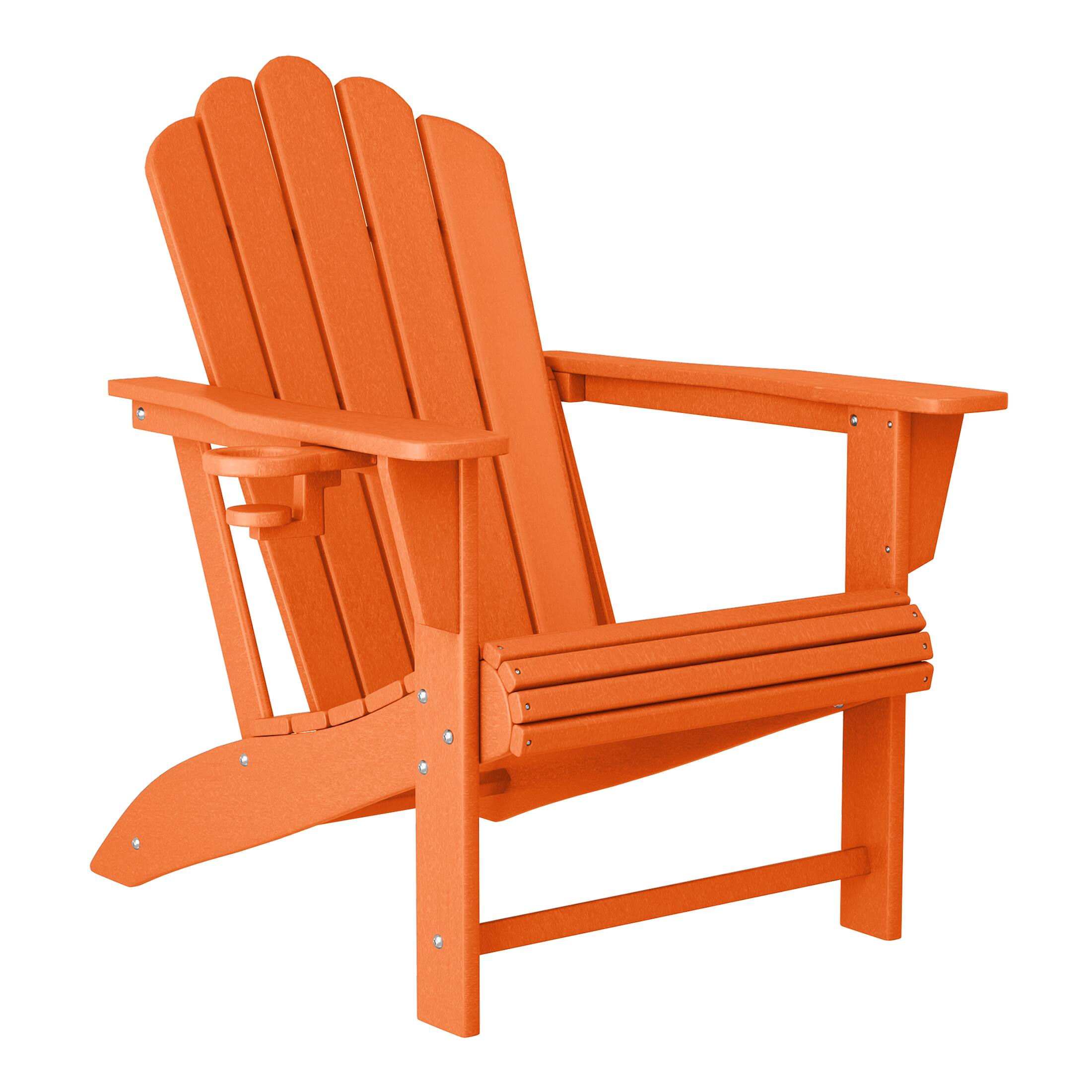 Left. WestinTrends - WestinTrends Highland Outdoor Patio HDPE Adirondack Chairs With Cup Holders (Set of 2) - Orange.