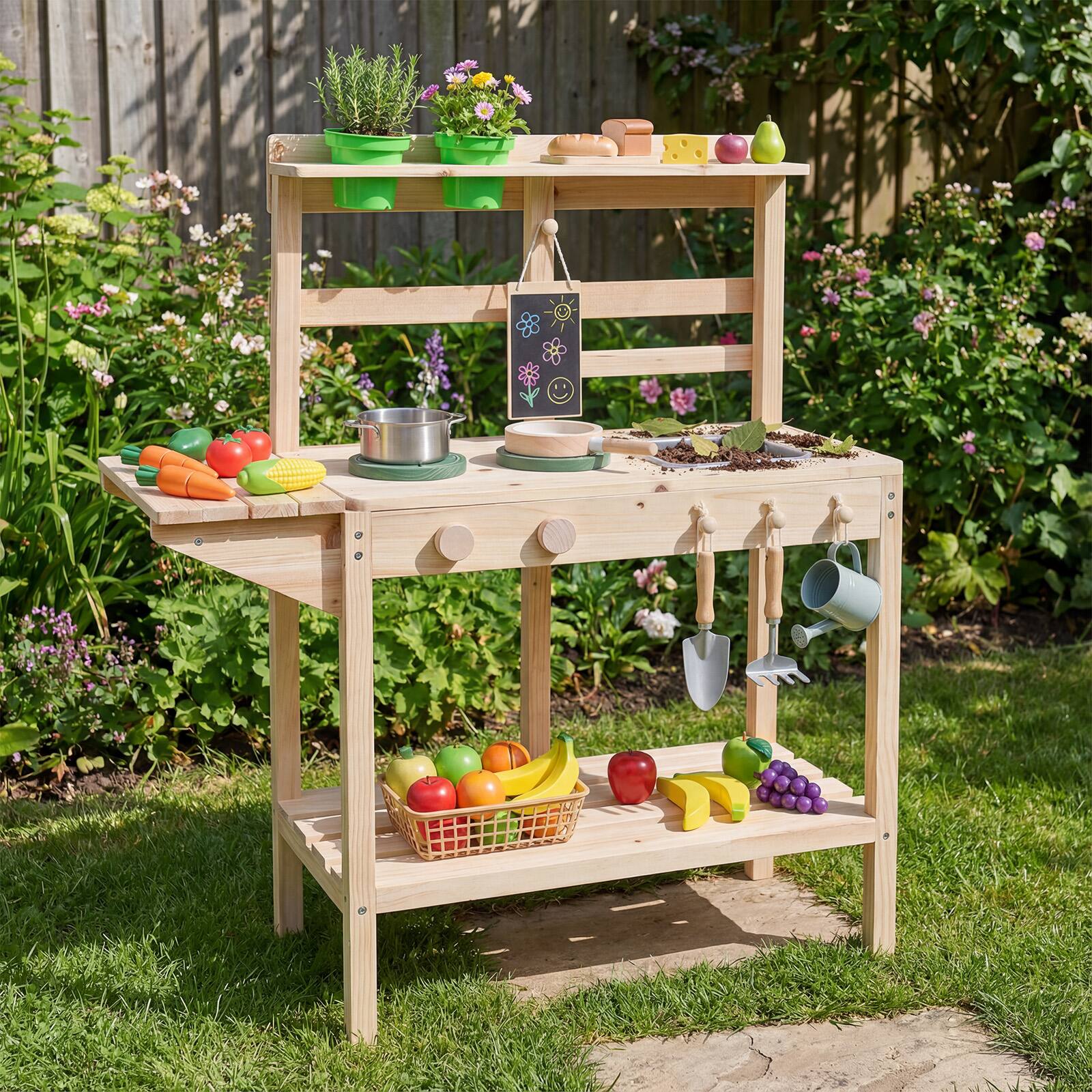 Alt View 3. Costway - Costway Kids Play Kitchen Set Wooden Kitchen Playset with Stoves Sink Rotation - Natural.