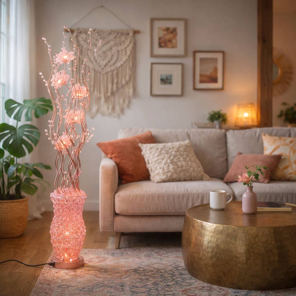 FC Design - 60"H  Artistic Vase with Pink Flame Petal Flower Stem LED Floor Lamp