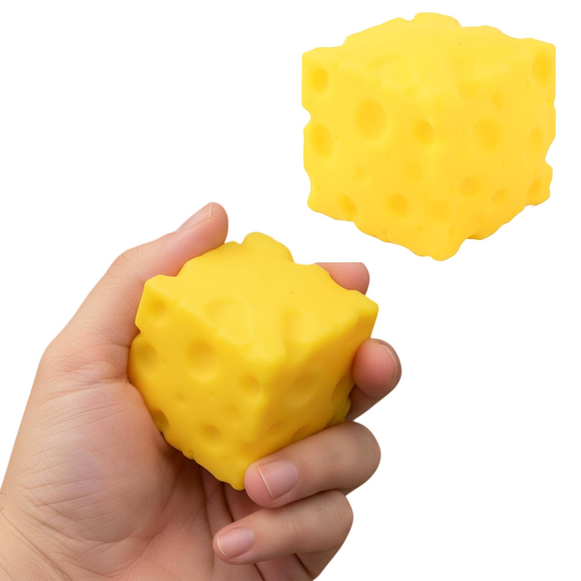 Front. Puka Creations - Cheese Squishy 2-Inch Stress Reliever | 1 Piece - Yellow.