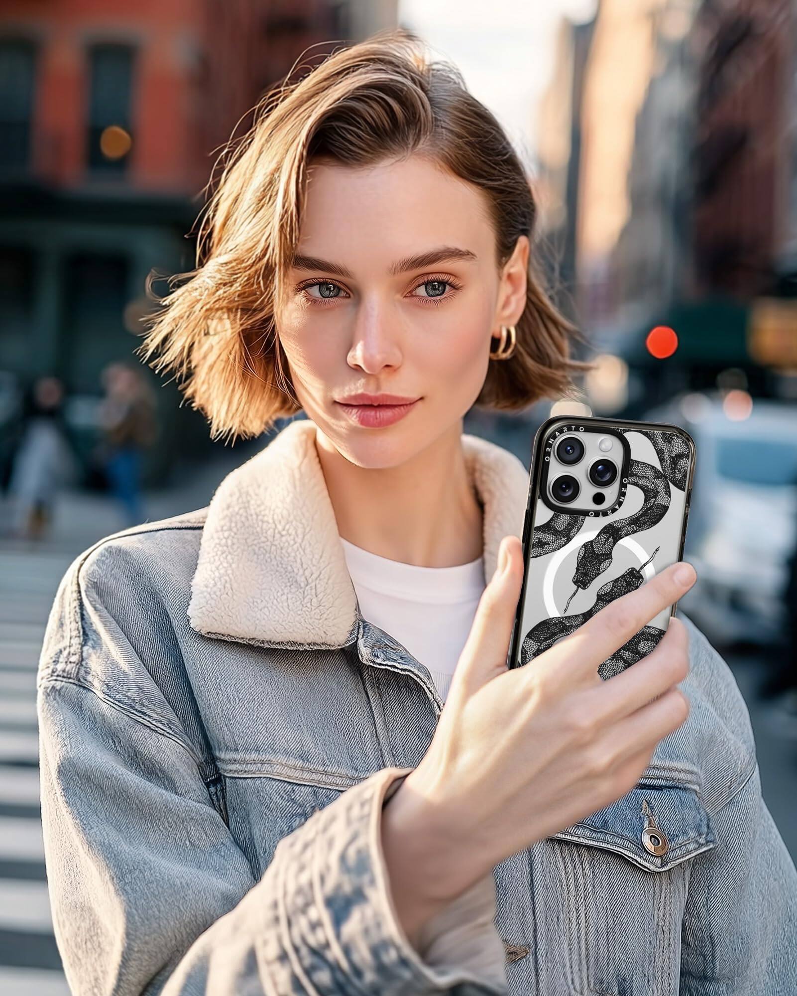 Alt View 5. Ornarto - ORNARTO Vistique for iPhone 16 Pro Case 6.3",Compatible with MagSafe,Clear Glossy Pattern Phone Case-Twin Python - Twin Python.