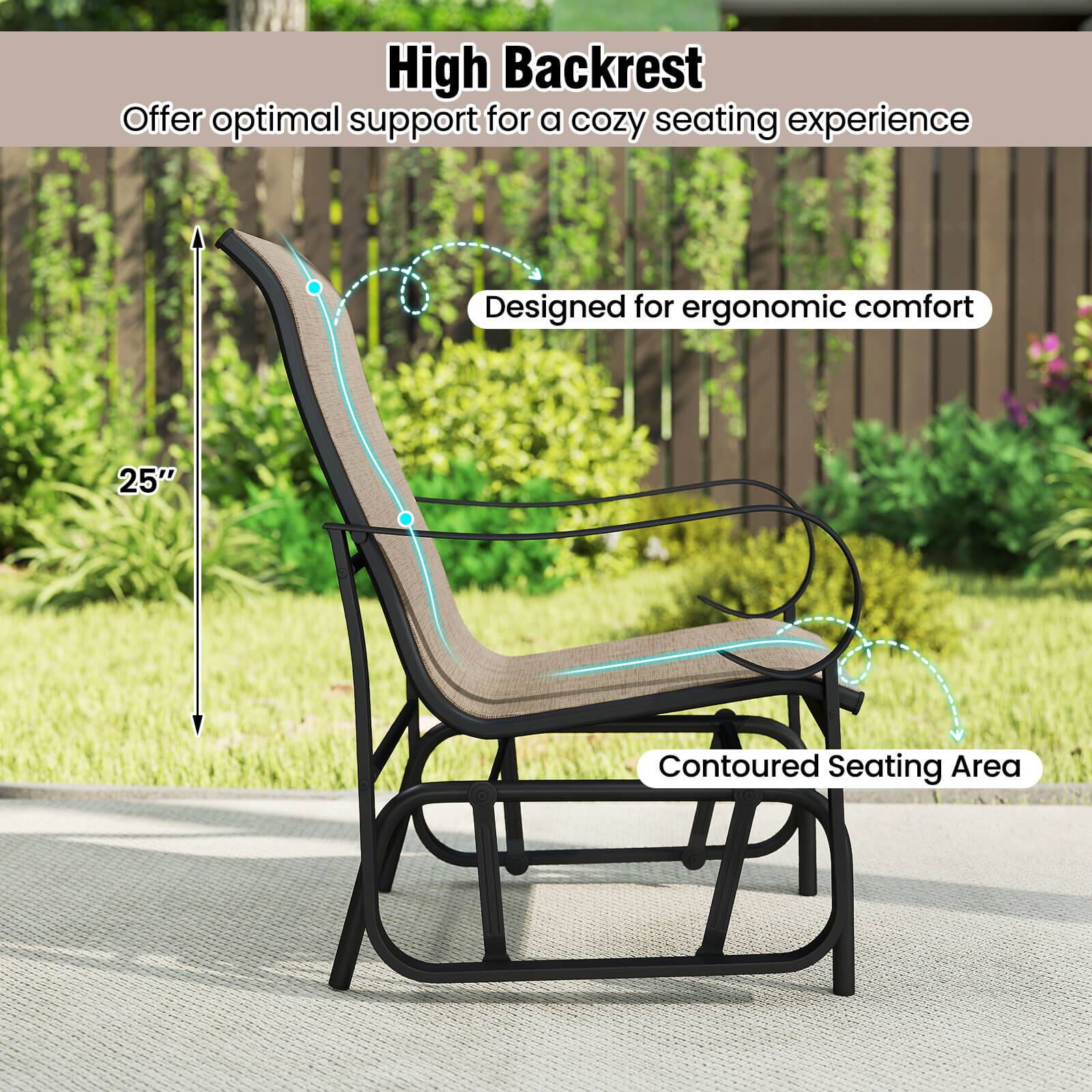 High Backrest  
Offer optimal support for a cozy seating experience  
Designed for ergonomic comfort  
25" Contoured Seating Area