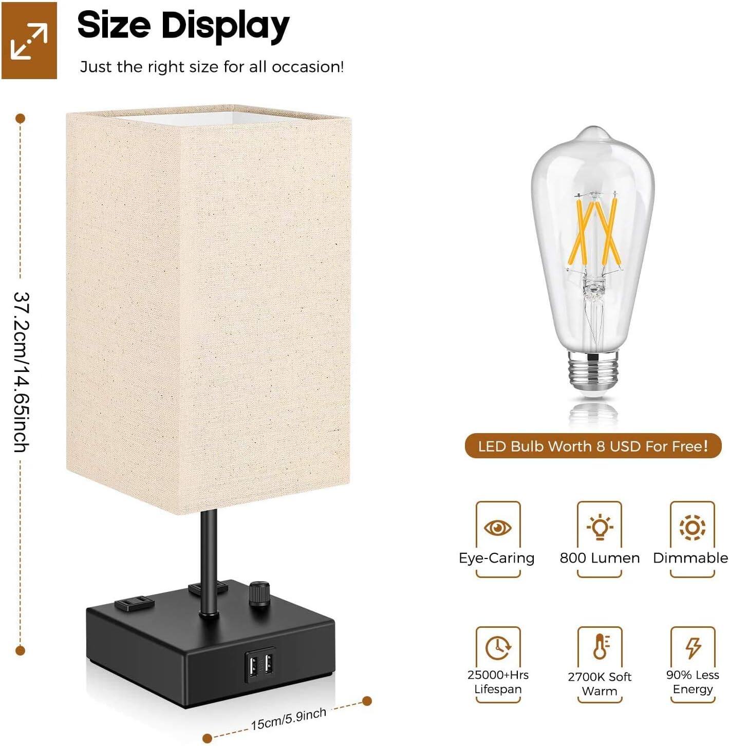 Size Display  
Just the right size for all occasions!  
37.2cm/14.65inch  
4.65inch  
15cm/5.9inch  

LED Bulb Worth 8 USD For Free!  
Eye-Caring  
800 Lumen  
Dimmable  
25000+Hrs Lifespan  
2700K Soft Warm  
90% Less Energy