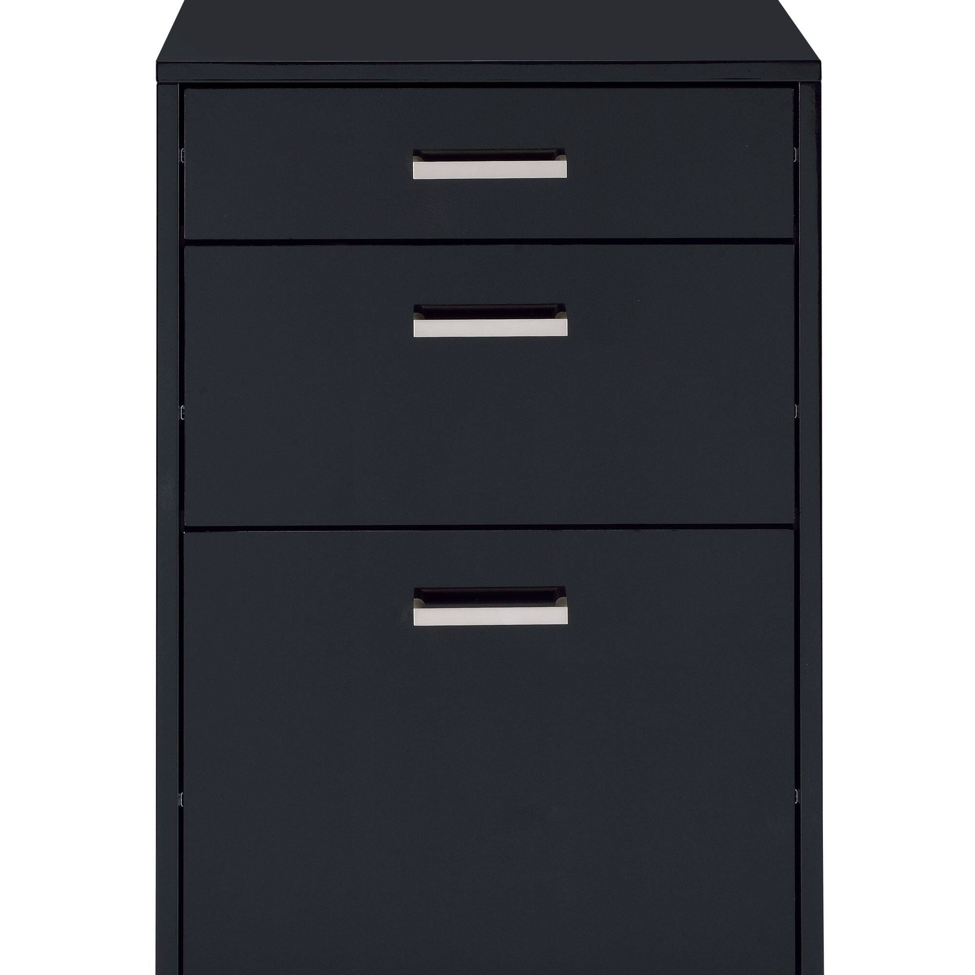 Alt View 1. GOODSILO - Modern High Gloss Chrome Finish Three-Drawer File Cabinet for Office and Home Storage Solutions - Black.