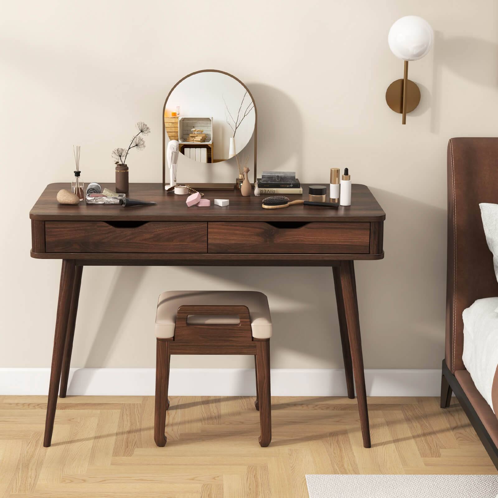 Alt View 13. Costway - Writing Desk with 2 Drawers - 43.5" Wide - Walnut.