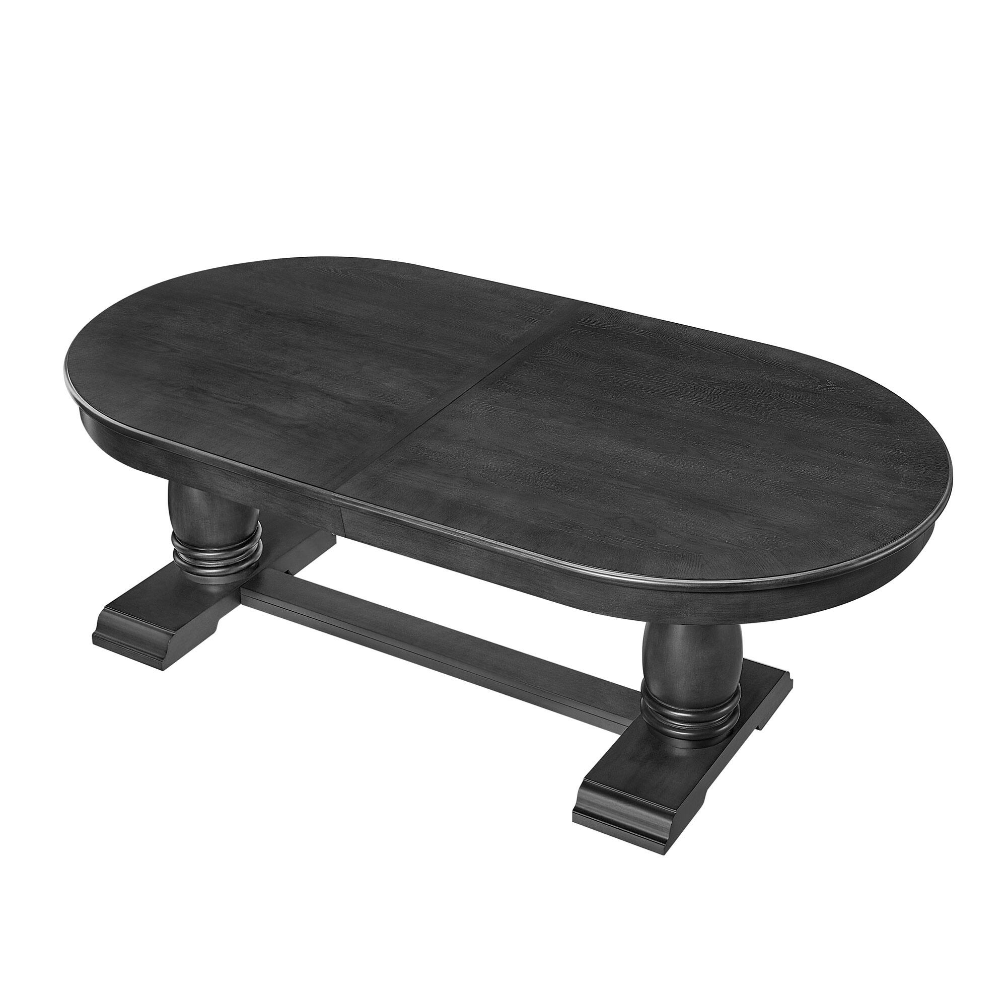 Alt View 1. Tiramisubest - 94" Extendable Wooden Dining Table for 6 Persons,Mid Century Modern Long Expandable Curved Dining Table,Dark Oak - Dark Oak.