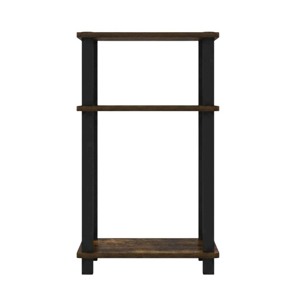 Back. FurniFact - Amber Pine and Black 3-Tier End Table with Open Shelving and Modern Style - Amber Pine/Black.