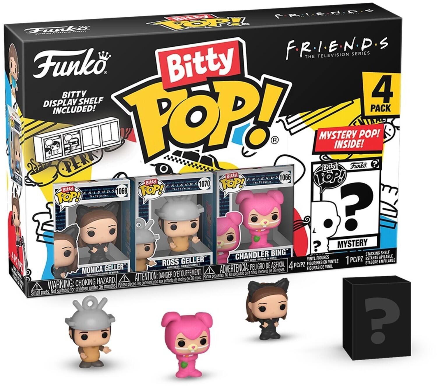 F.R.I.E.N.D.S THE TELEVISION SERIES
Funko
Bitty DISPLAY SHELF INCLUDED!
4 PACK
MYSTERY POP! INSIDE!
Funko POP!
? MYSTERY
STACKING SHELF
VINYL FIGURES
PC/PZ
ESTANTE EMPLABLE
AKF
ROSS
ASFIOA
FIGURINES EN VINYLE
1 ETAGERE EMPILABLE
m DE 4PC/PZ VINIL
MONICA
GELLER
ADVERTENCIA:
PELIGRO
meses
FIGURAS DE
FFEMENT.
nnos merons de
ATENTION:
DANGER D'TOU
Partes pequeriai l e adecuado de mons de 36 mos
CHOKING HAZARD
convient
au entants
WARNING:
Pettes pices
Se children under 36 months
Not subable for Smal parts.