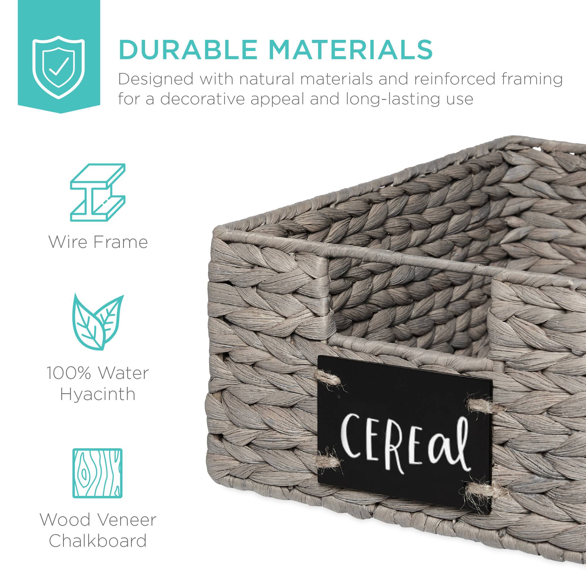 DURABLE MATERIALS  
Designed with natural materials and reinforced framing for a decorative appeal and long-lasting use  

- Wire Frame  
- 100% Water Hyacinth  
- Wood Veneer Chalkboard  

CEREal