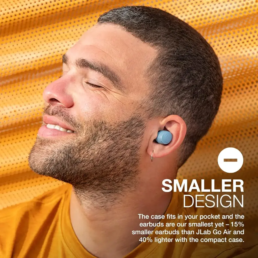 SMALLER DESIGN: The case fits in your pocket and the earbuds are our smallest yet - 15% smaller than JLab Go Air and 40% lighter with the compact case.