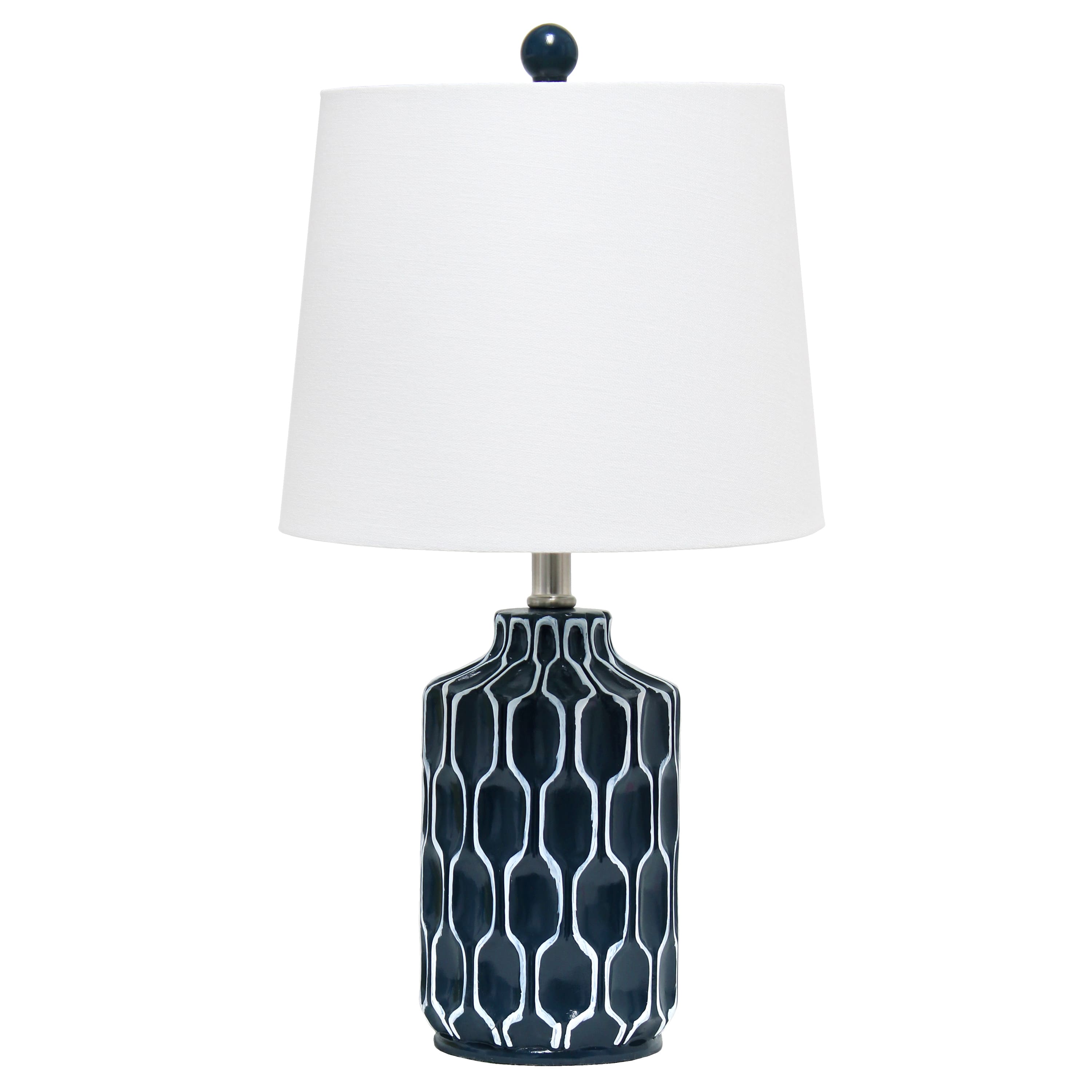 Front. Lalia Home - Moroccan Table Lamp with Fabric White Shade - Blue.