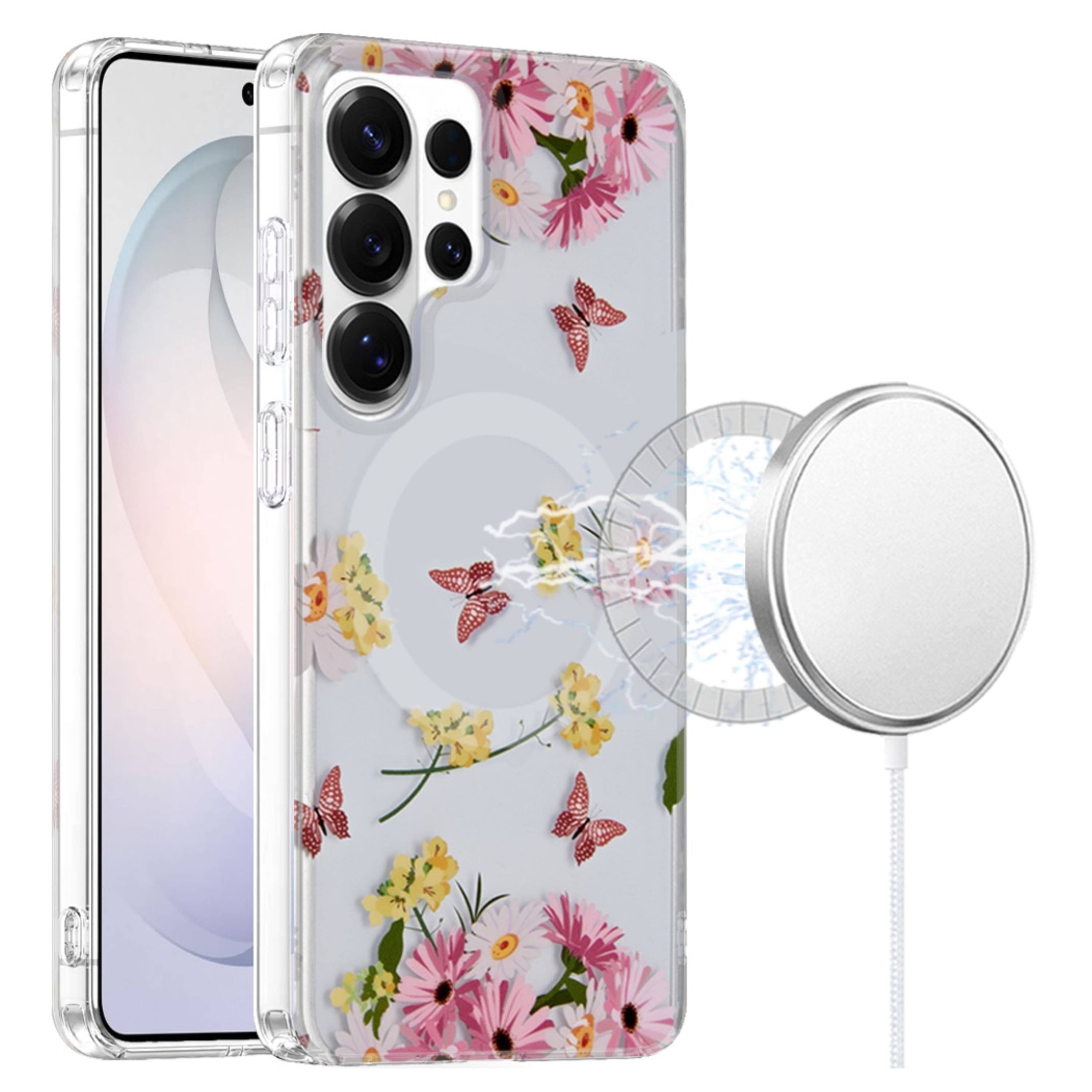 Kitcheniva - Dual Layer Magnetic Circle Case With Tempered Glass For Samsung Galaxy S26 Ultra Floral Butterfly - Multicolor price history on PriceWatchPro