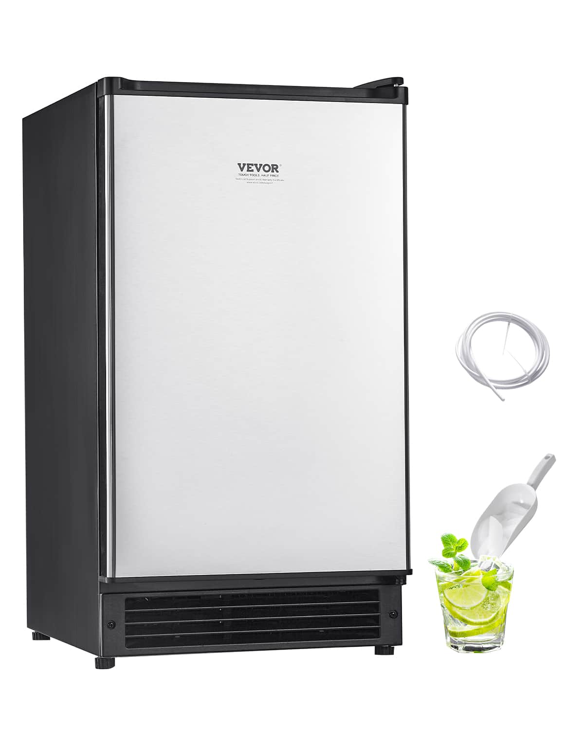 VEVOR - Undercounter Built-in Ice Maker, 25 Lbs/Day Under Counter Ice Maker Machine with Reversible Door Stainless Steel - Silver