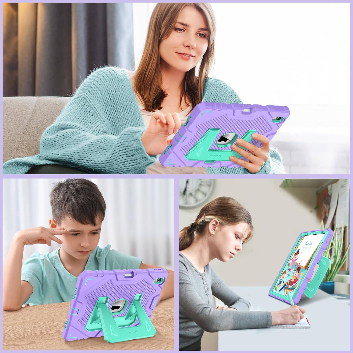 Alt View 4. Fintie - Case for iPad Air 11-inch M4/M3/M2 (2026/2025/2024)/iPad Air 5th/4th Gen 10.9" Rugged Cover Built-in Kickstand - Purple/Green.