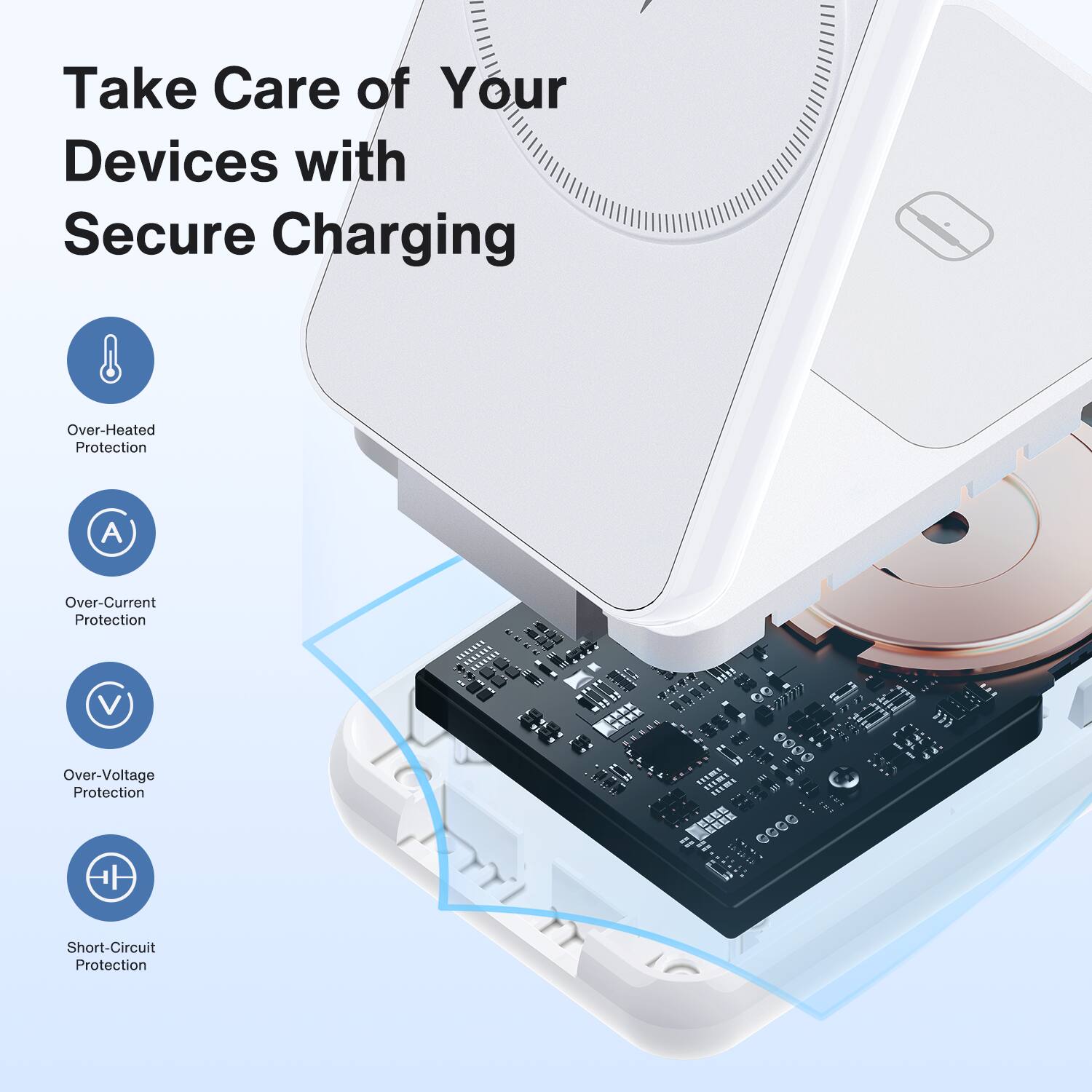 Take Care of Your Devices with Secure Charging

Over-Heated Protection
Over-Current Protection
Over-Voltage Protection
Short-Circuit Protection