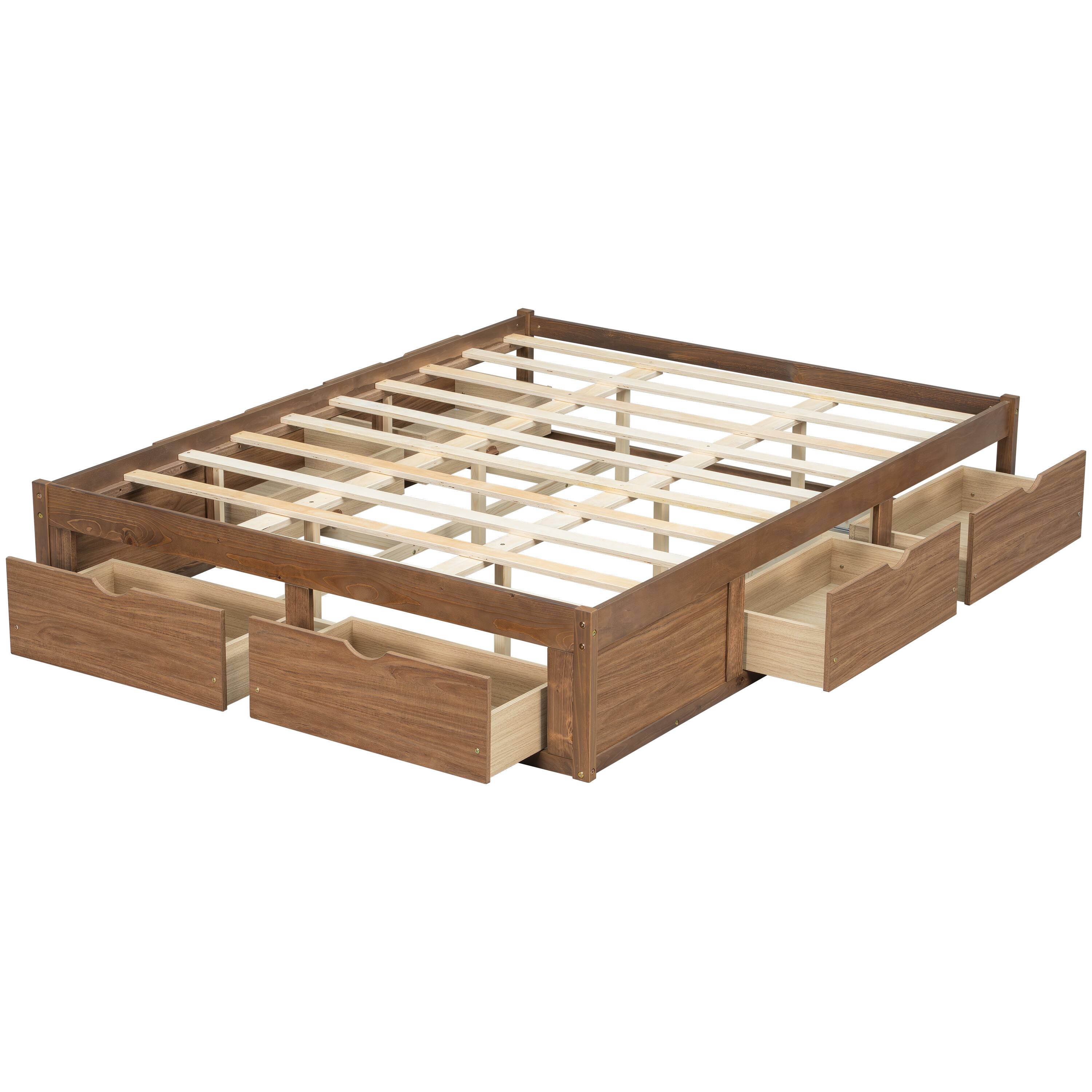 Back. Whisen - Storage Platform Bed with 6 Spacious Pull-Out Drawers for Bedroom - Light Walnut.