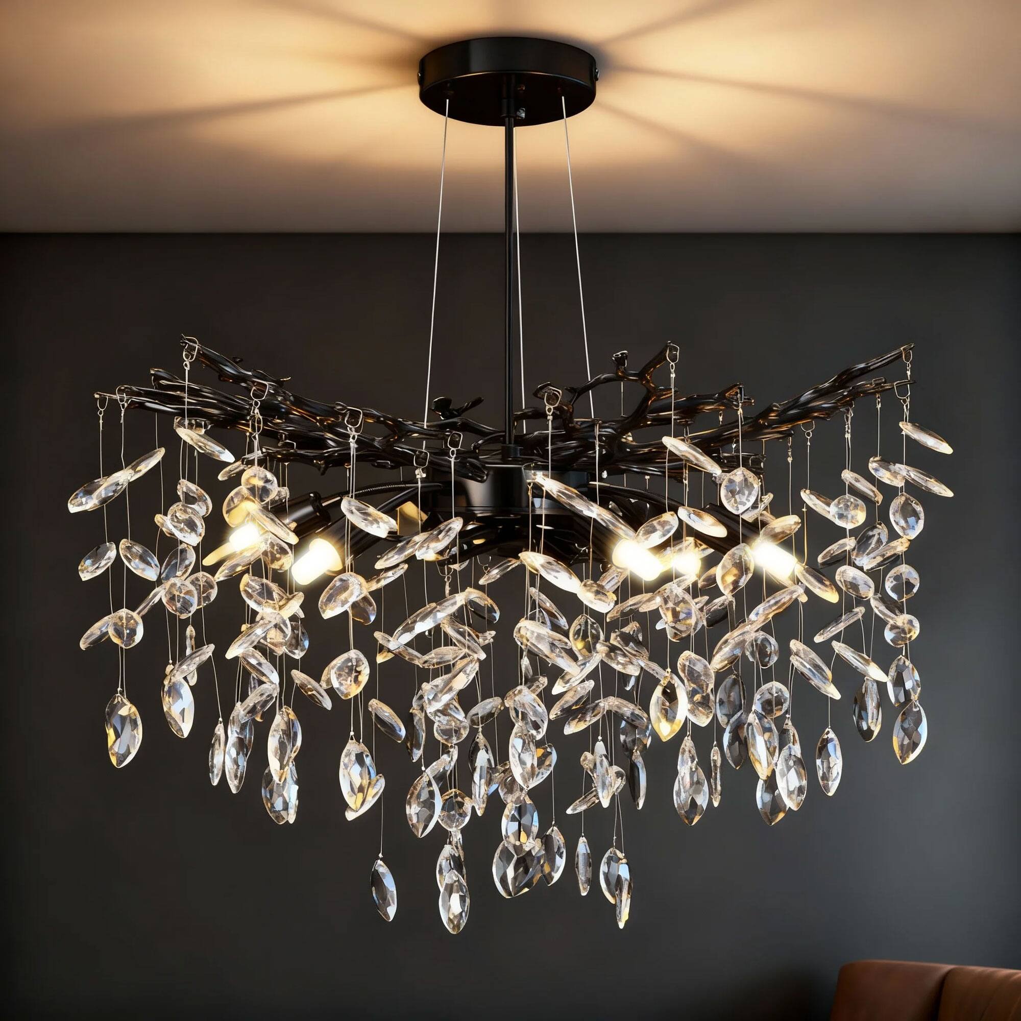 "Unique Bargains - Crystal Chandelier D23.7"" Modern Chandeliers for Dining Room K9 Tree Branches 6-Light Living Room Chandelier - Black" price history on PriceWatchPro