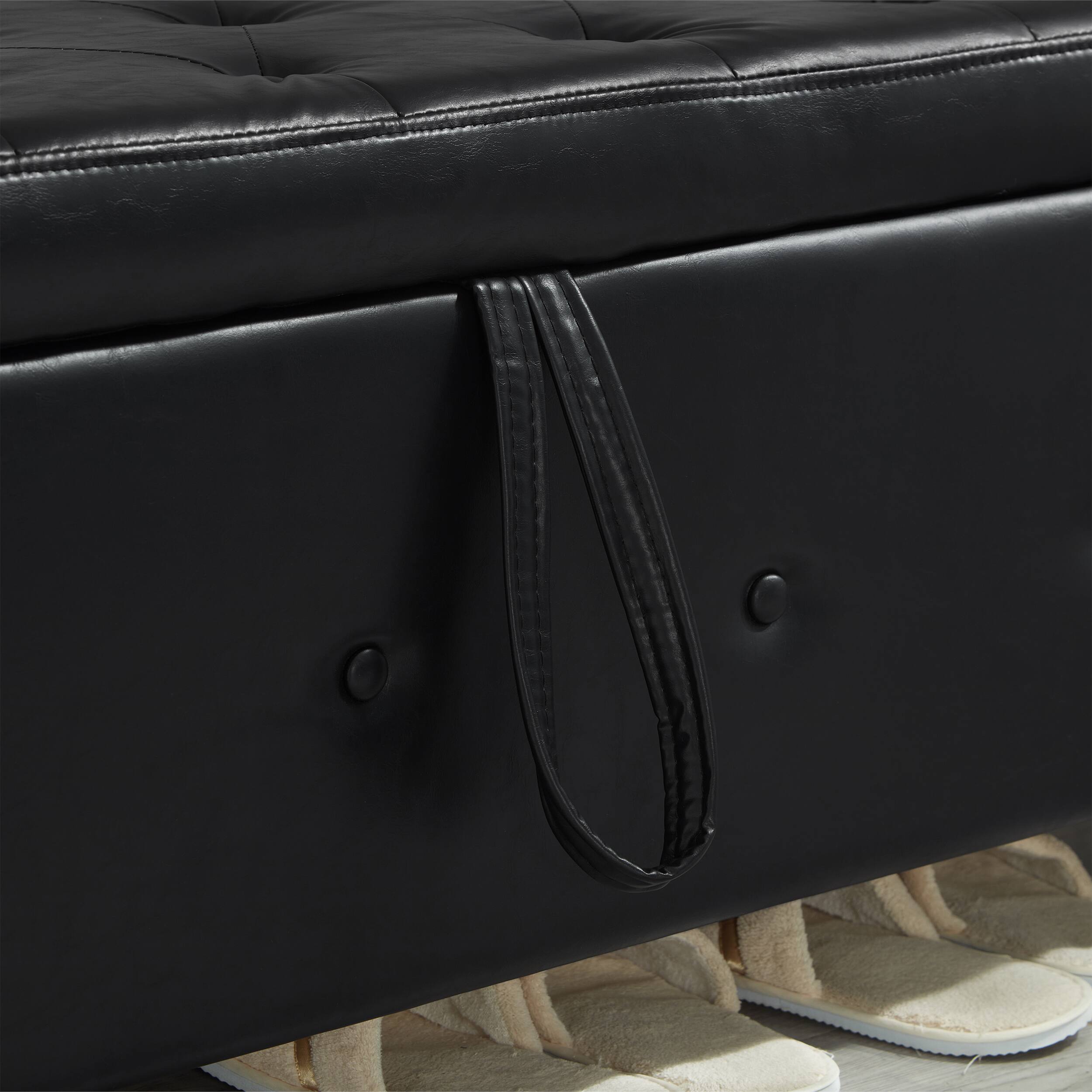 Alt View 9. GOODSILO - 48 Inch Upholstered Storage Ottoman Bench with Tufted Faux Leather Design for Living Room and Bedroom - Black.