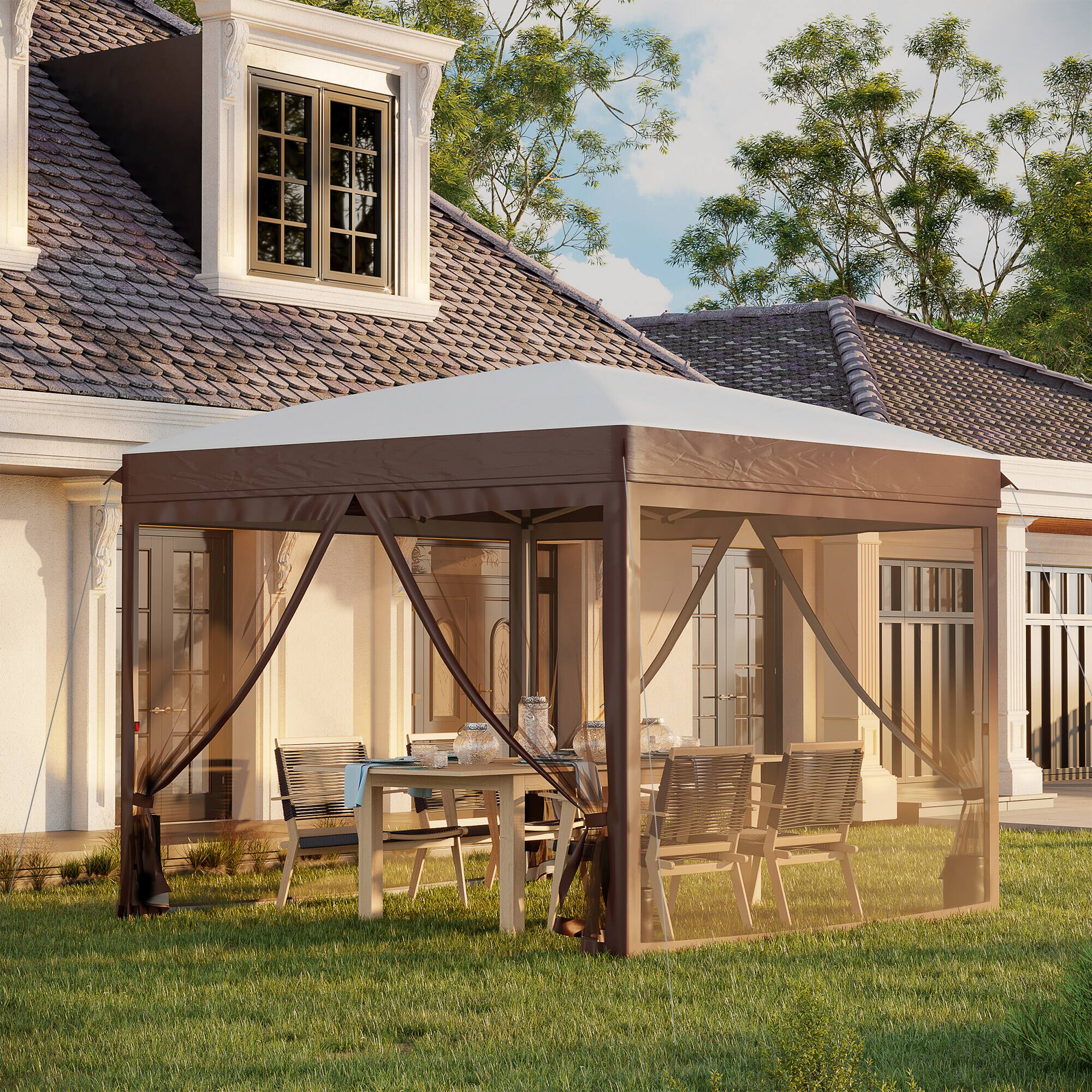 Alt View 1. Outsunny - x 10' Pop Up Canopy Tent with Netting, Instant Sun Shelter, Tents for Parties - Cream White.