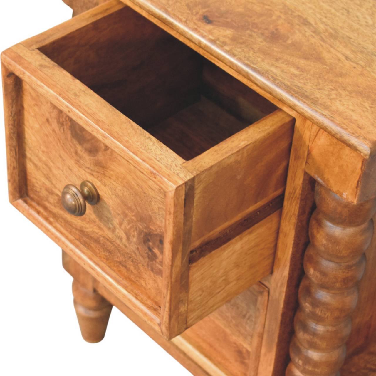 Alt View 4. Tiramisubest - Amber Solid Wood Barley Twist Two-Drawer Bedside Table - Brown.
