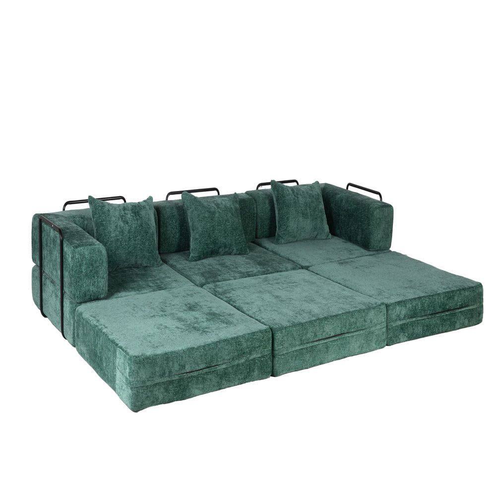 Alt View 10. Resenkos - Boneless Modular Sectional Sofa, Convertible Floor Bed with Fixed Frame and Chenille Fabric, Dark Green - Green.