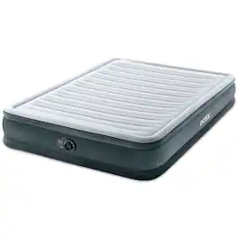 Intex - Comfort Deluxe Dura-Beam Plush Air Mattress Bed with Built-In Pump, Queen - Gray