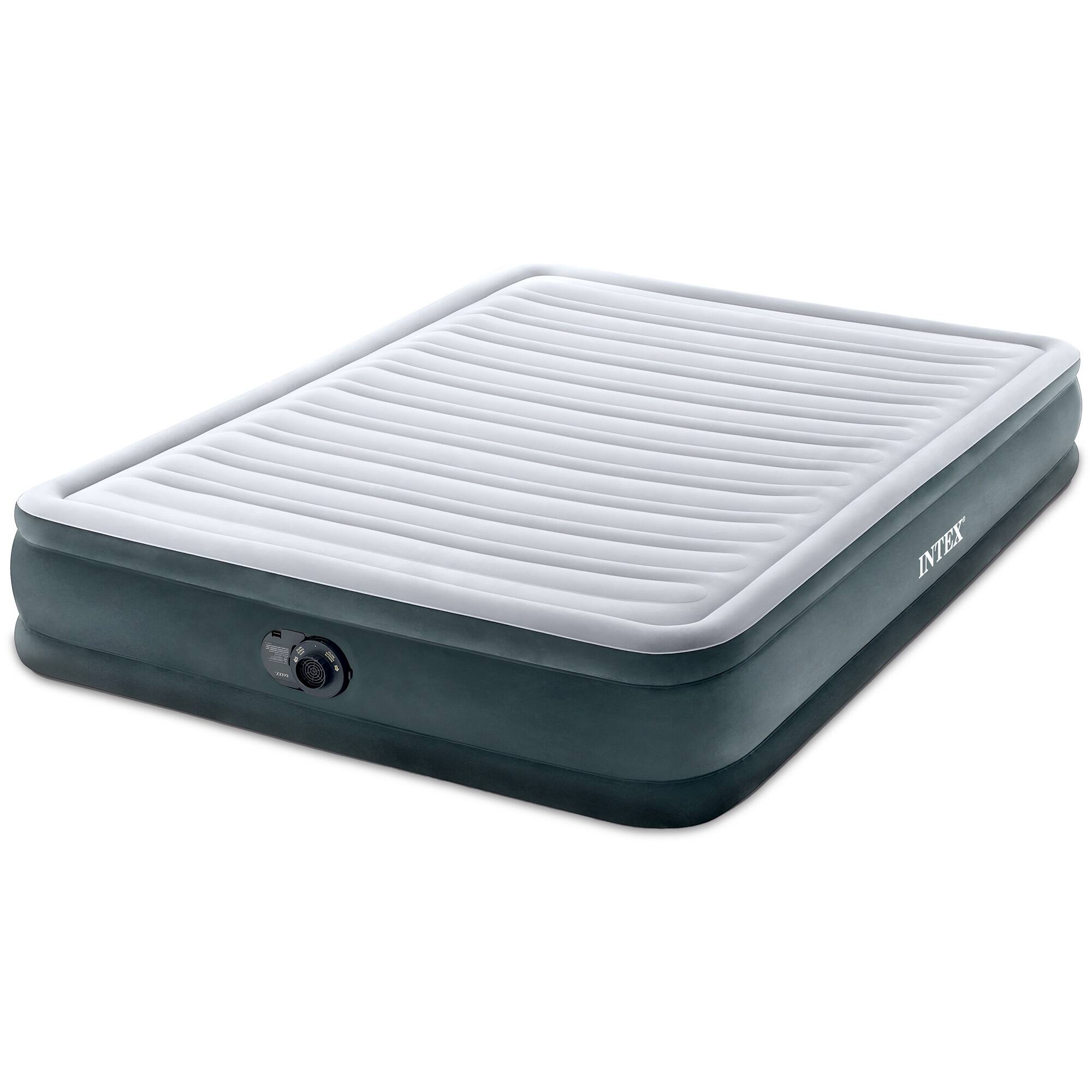 Front. Intex - Intex Comfort Deluxe Dura-Beam Plush Air Mattress Bed with Built-In Pump, Queen - Gray.