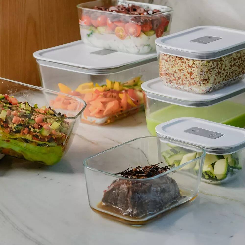 Angle. OU - OU Glass Food Storage Container Set 36pc with Microwave Valve (set of 18) Microwave & Freezer Safe.