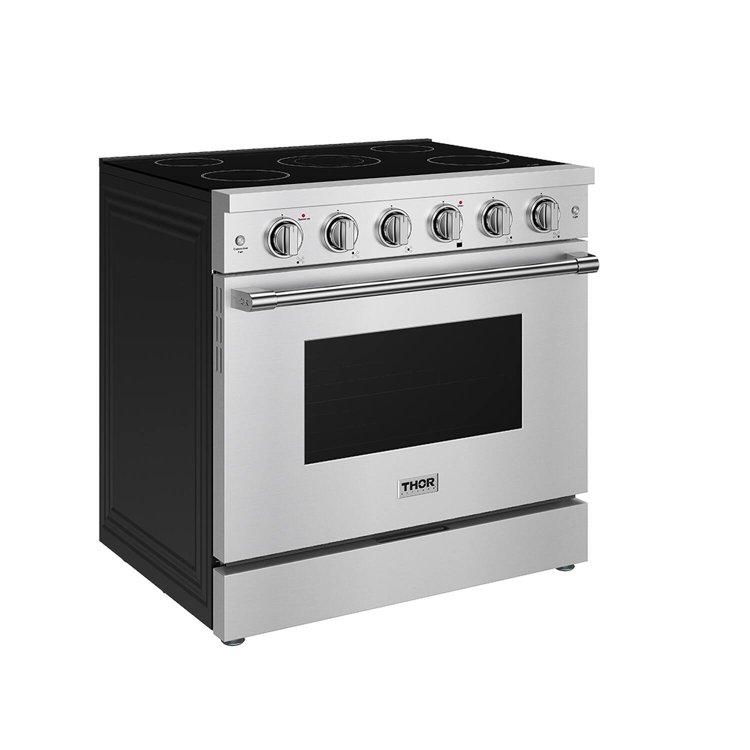 Angle. Thor Kitchen - 6 Cu. Ft Freestanding Electric Convection Range - Stainless steel.