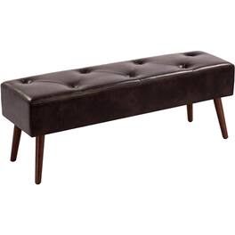 SlickBlue - Bed Bench with Leather Upholstery – Mid-Century Solid Wood Legs Design - Dark Brown
