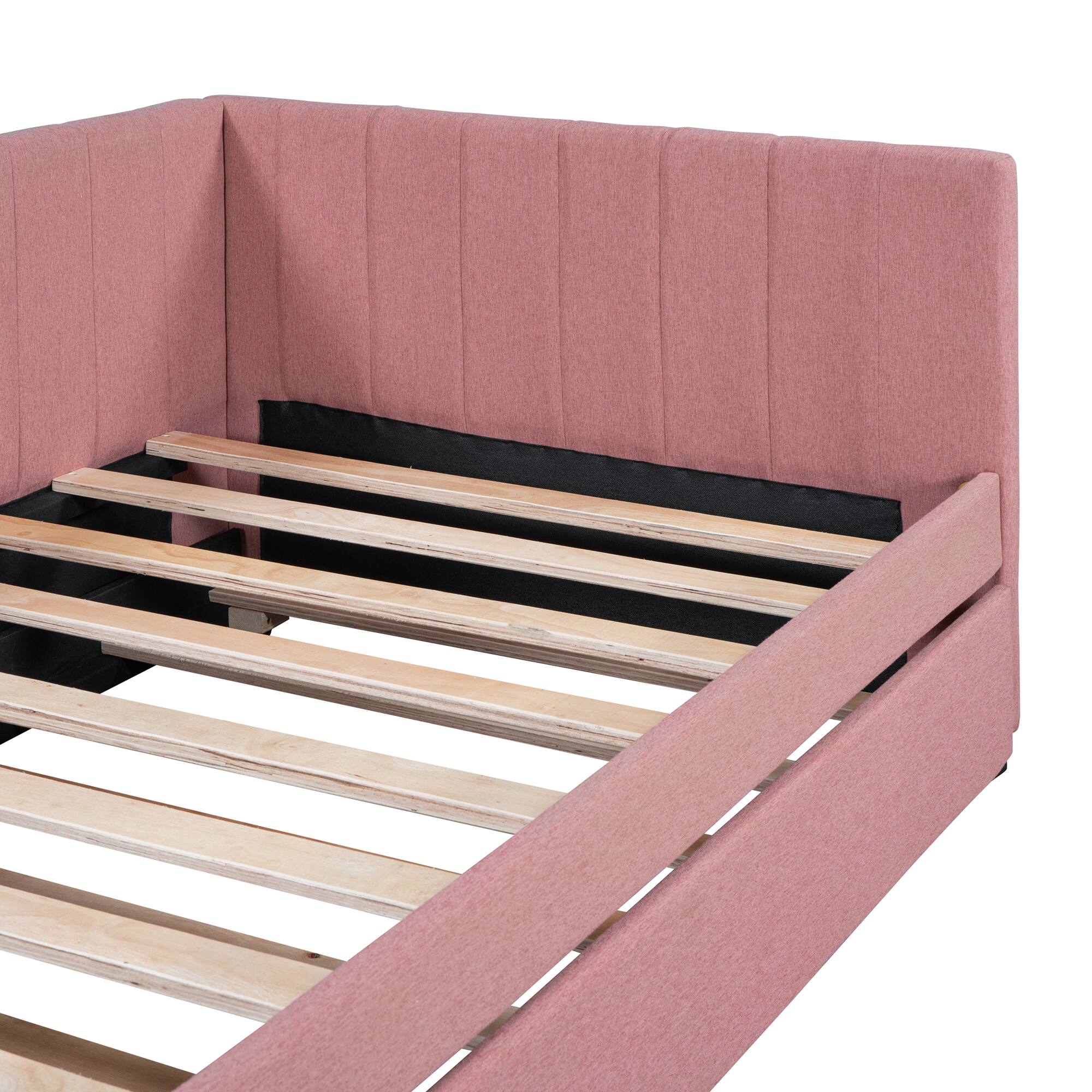Alt View 8. Tiramisubest - Upholstered Daybed with Trundle Twin Size Sofa Bed Frame No Box Spring Needed, Linen Fabric(Pink) - Pink.