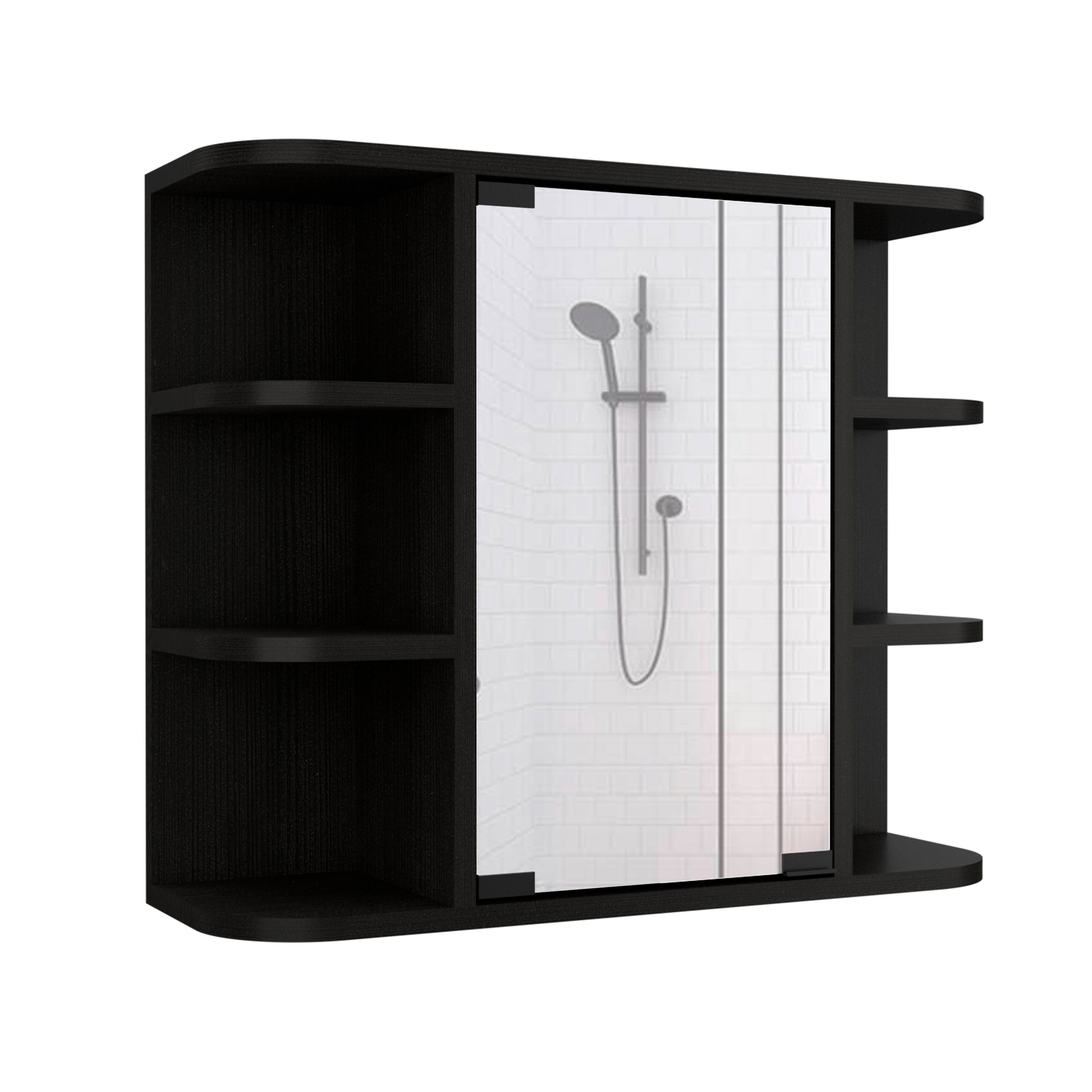 Alt View 1. TuHome - Milan Medicine Cabinet, Six External Shelves Mirror, Three Internal Shelves - Black.