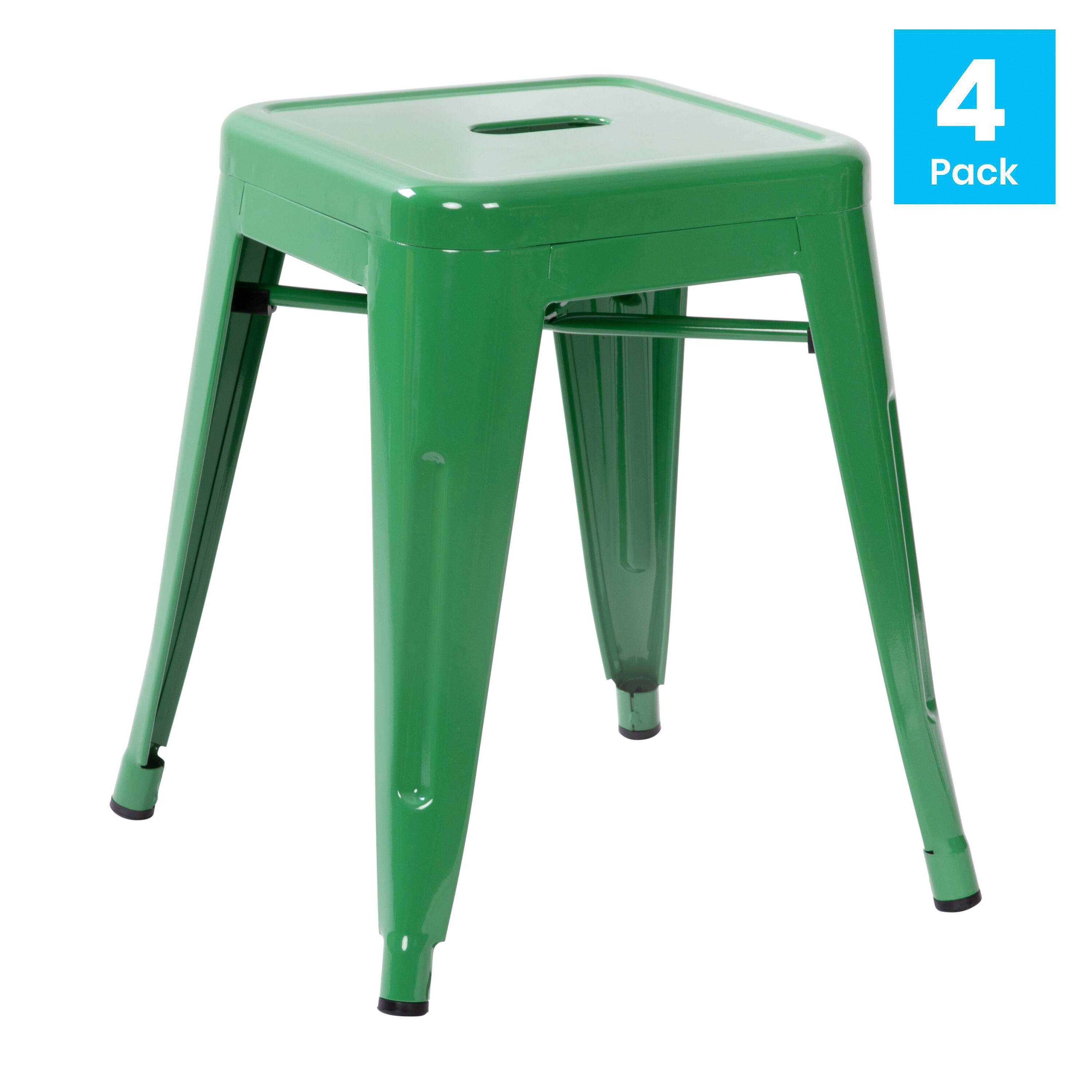 Alt View 2. Emma + Oliver - 18 Inch Table Height Indoor Stackable Metal Dining Stool-Set of 4 - Green.
